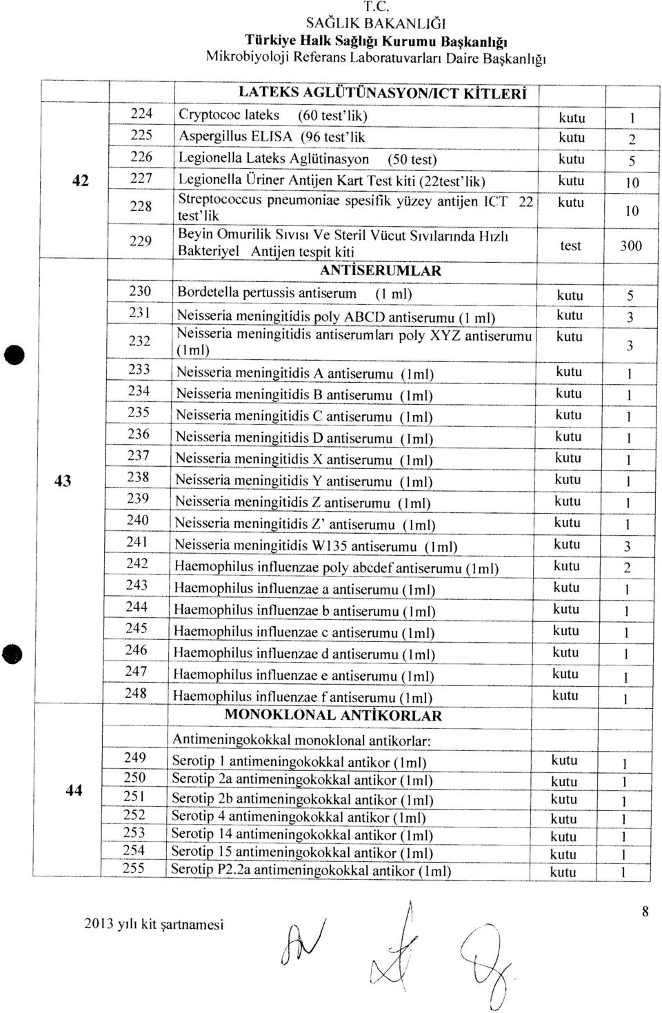 4 Cr\ pioc oc lateks 6() tesfiik) kutu iz \1ikroboloji Referans Laboratırvarları Daire Başkanlığı Fürkie 1-laik Sağhğı Kurumu BaşkauIii TC. s 6Li BAKANI 161 43 ) _ı. 2013 yılı kit sarmamesi (1m!