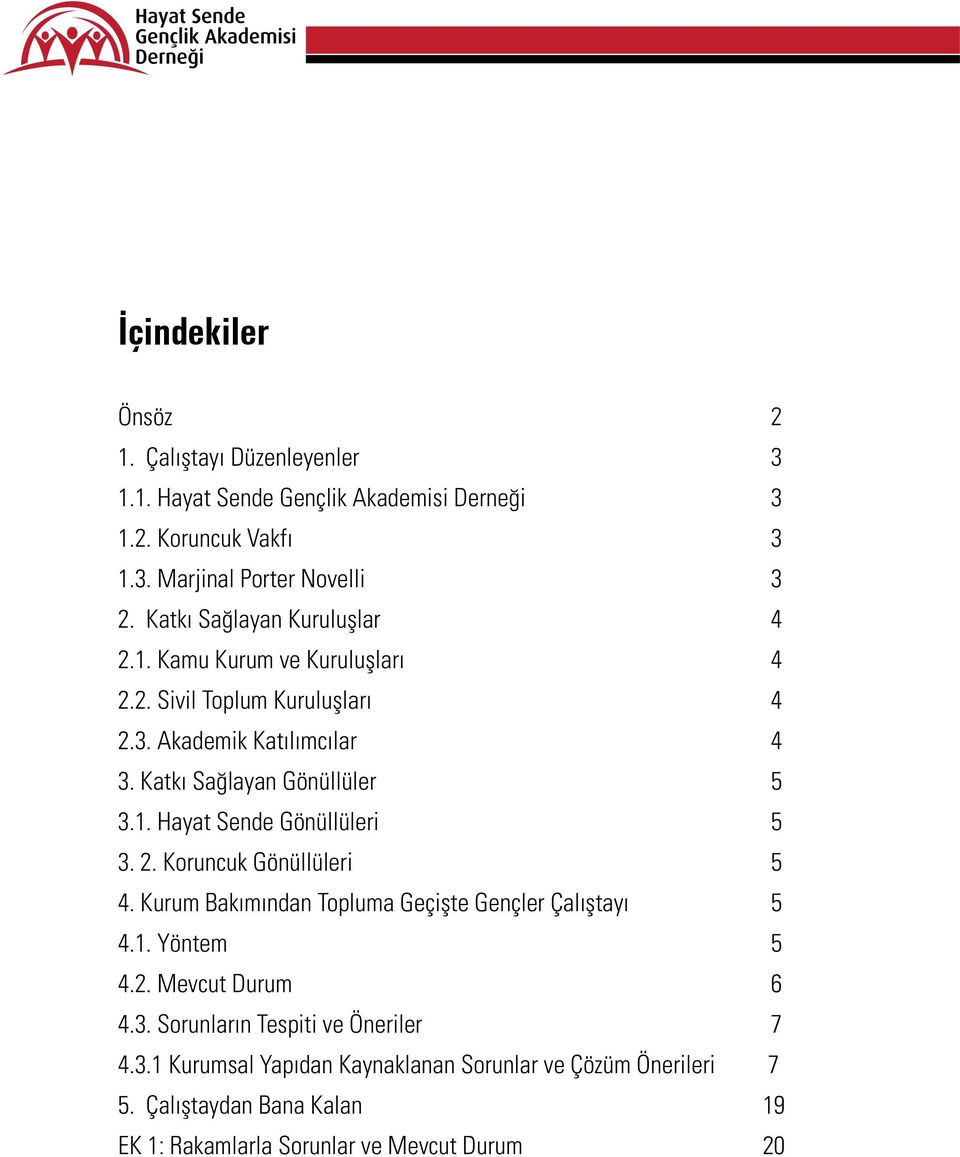 2. Koruncuk Gönüllüleri 5 4. Kurum Bakımından Topluma Geçişte Gençler Çalıştayı 5 4.1. Yöntem 5 4.2. Mevcut Durum 6 4.3.