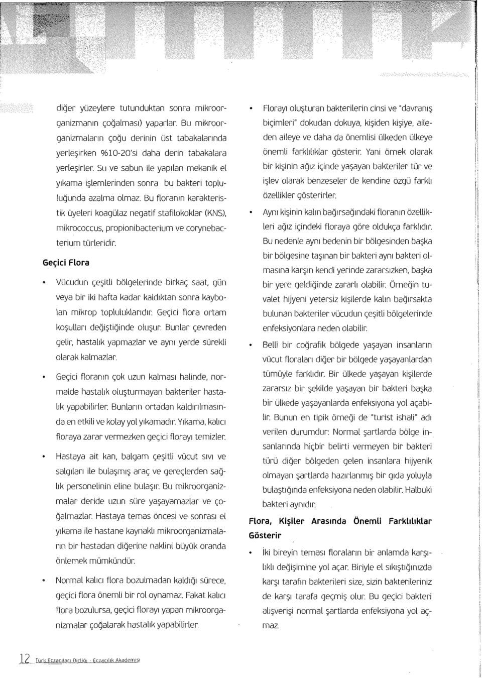 Bu floranın karakteristik üyeleri koagülaz negatif stafilokoklar (KNS), mikrococcus, Propionibacterium ve corynebacterium türleridir.