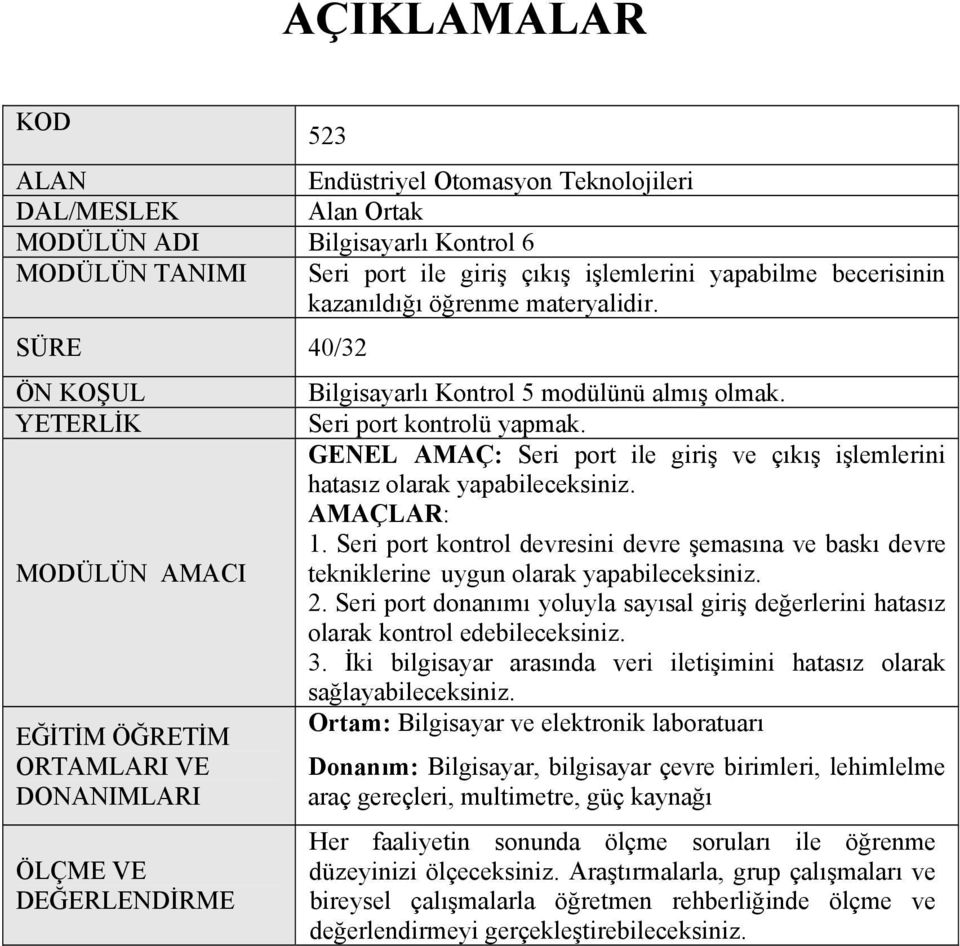 Seri port kontrolü yapmak. GENEL AMAÇ: Seri port ile giriş ve çıkış işlemlerini hatasız olarak yapabileceksiniz. AMAÇLAR: 1.