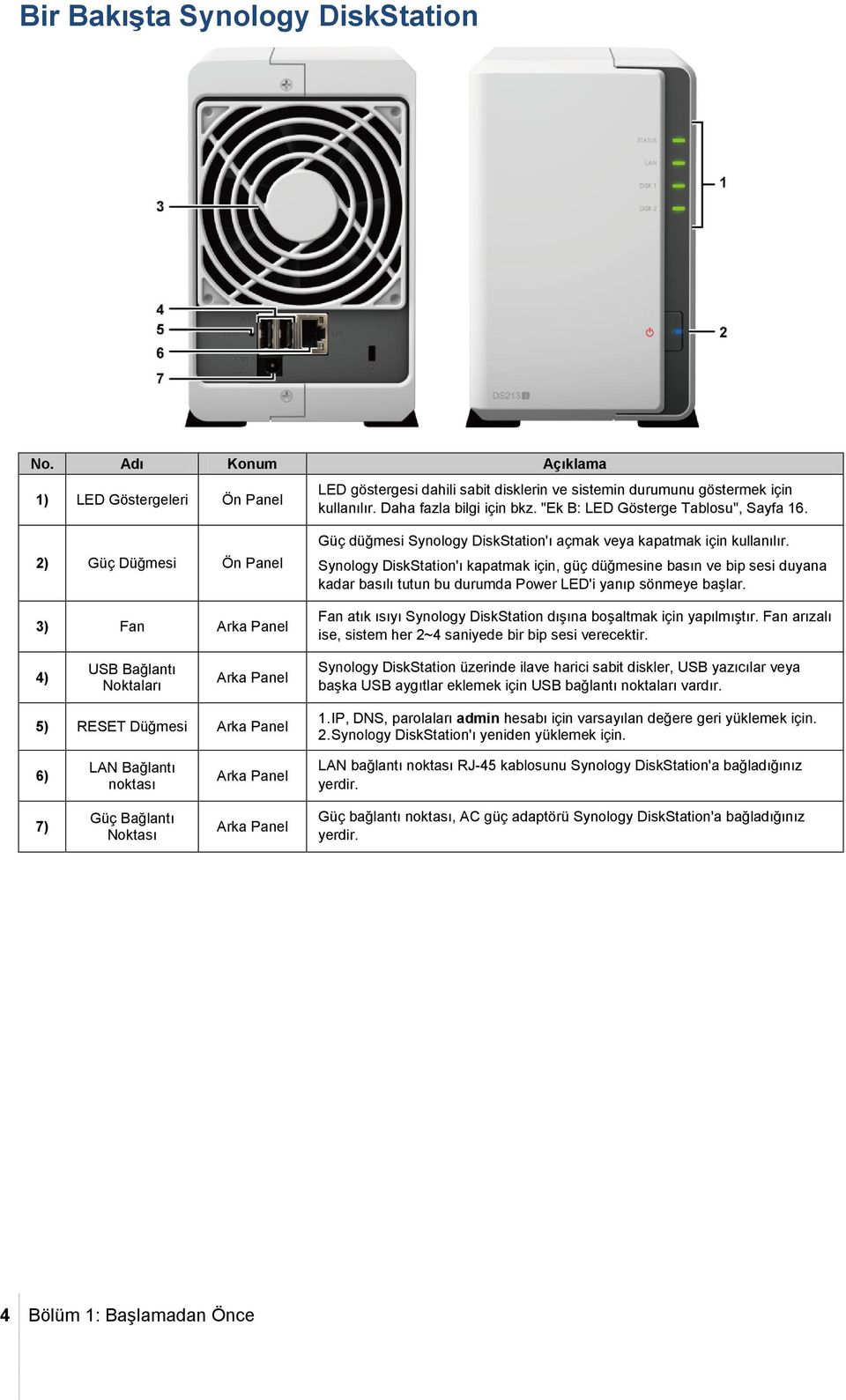 Synology DiskStation'ı kapatmak için, güç düğmesine basın ve bip sesi duyana kadar basılı tutun bu durumda Power LED'i yanıp sönmeye başlar.