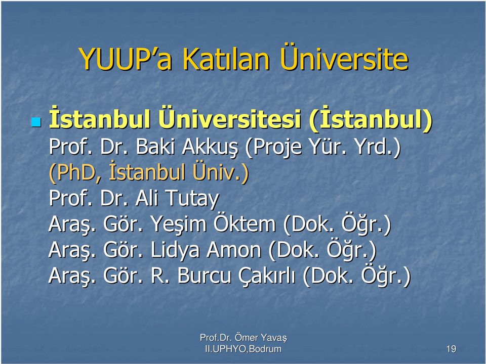 ) (PhD, Đstanbul Üniv.) Prof. Dr.