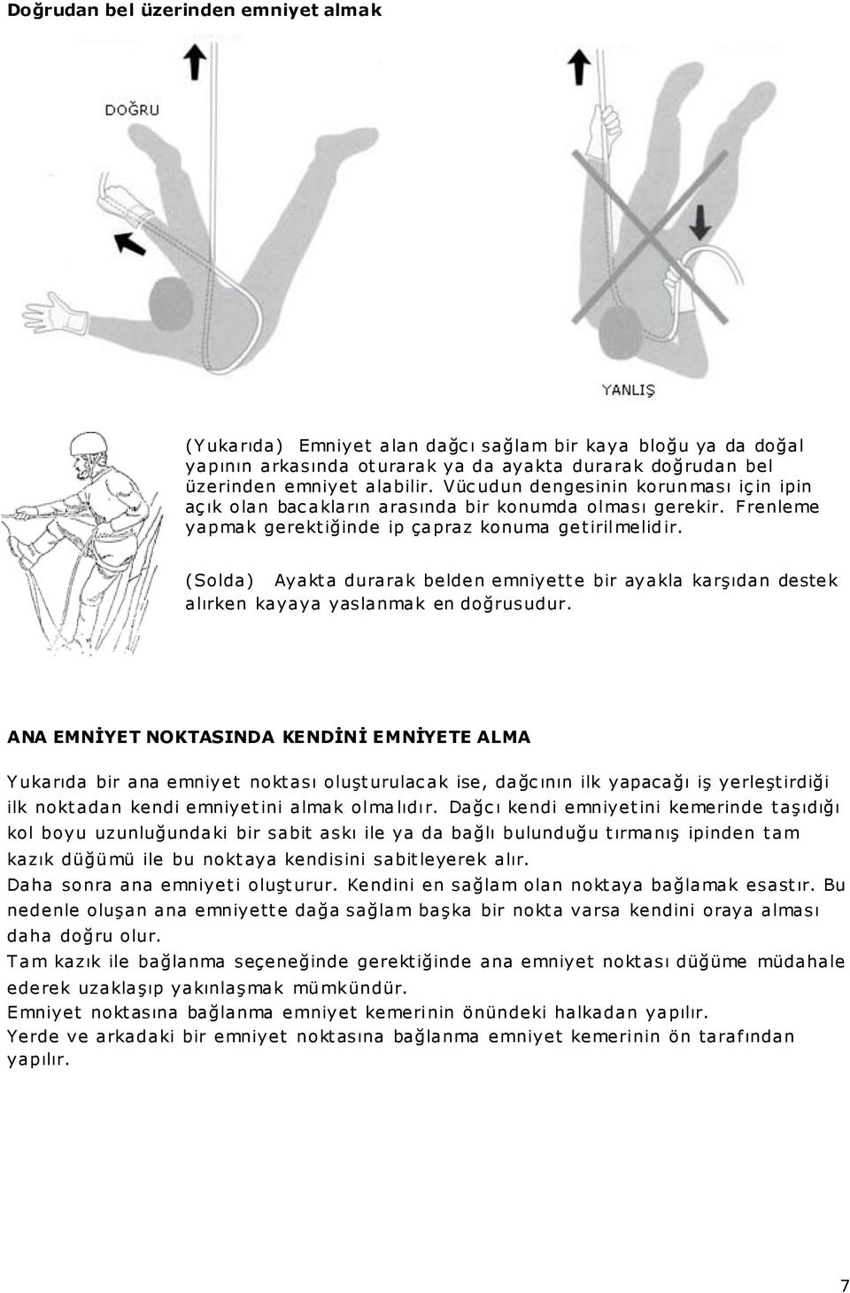 (Solda) Ayakt a durarak belden emniyett e bir ayakla karşıdan destek alırken kayaya yaslanmak en doğrusudur.