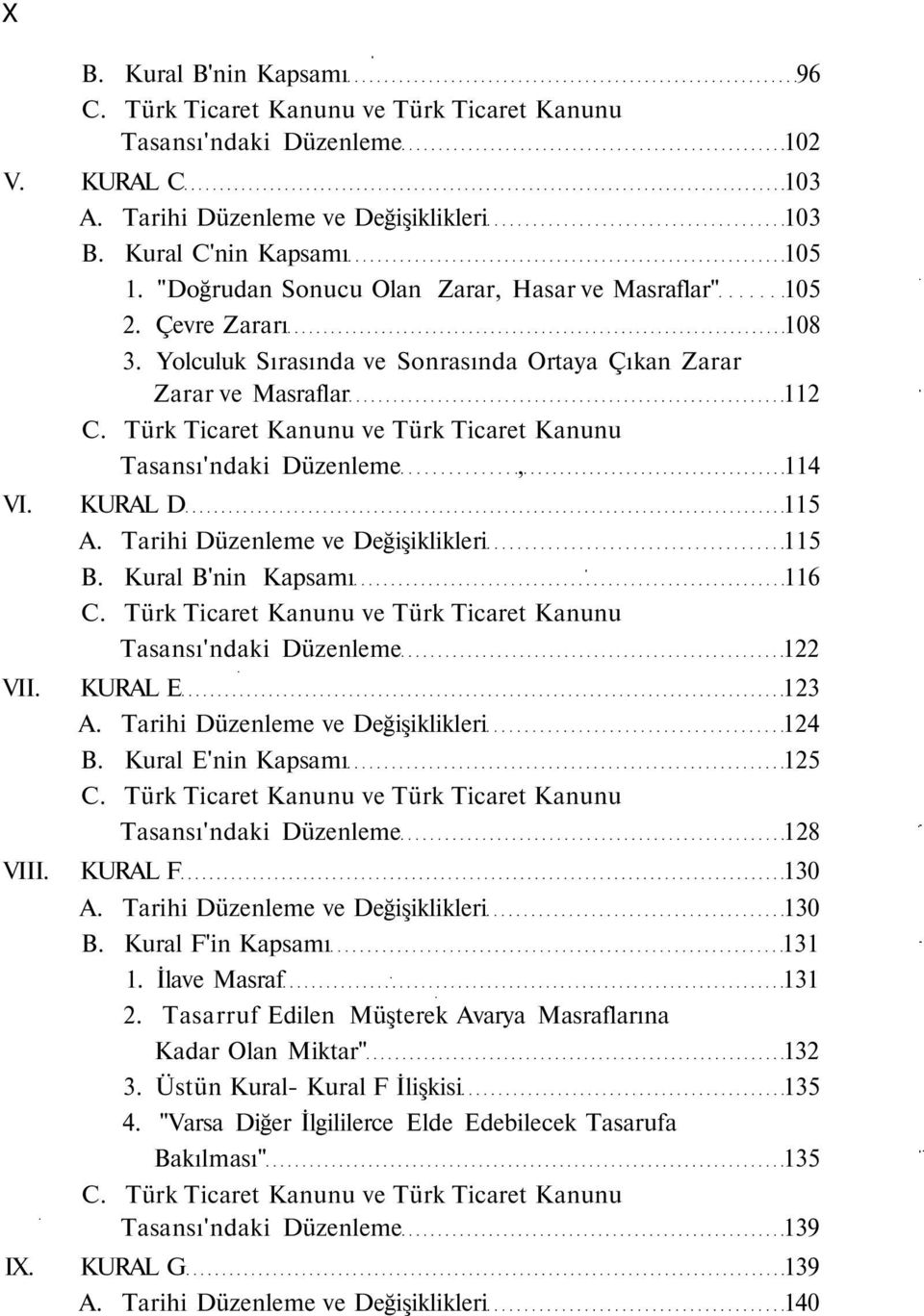 Kural B'nin Kapsamı 116 Tasansı'ndaki Düzenleme 122 VII. KURAL E 123 A. Tarihi Düzenleme ve Değişiklikleri 124 B. Kural E'nin Kapsamı 125 Tasansı'ndaki Düzenleme 128 VIII. KURAL F 130 A.