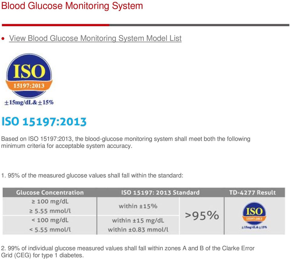accuracy. 1. 95% of the measured glucose values shall fall within the standard: 2.