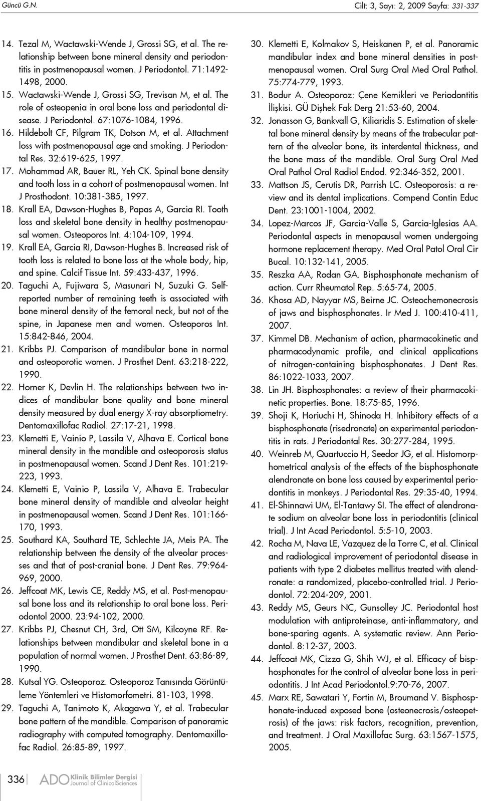 Hildebolt CF, Pilgram TK, Dotson M, et al. Attachment loss with postmenopausal age and smoking. J Periodontal Res. 32:619-625, 1997. 17. Mohammad AR, Bauer RL, Yeh CK.