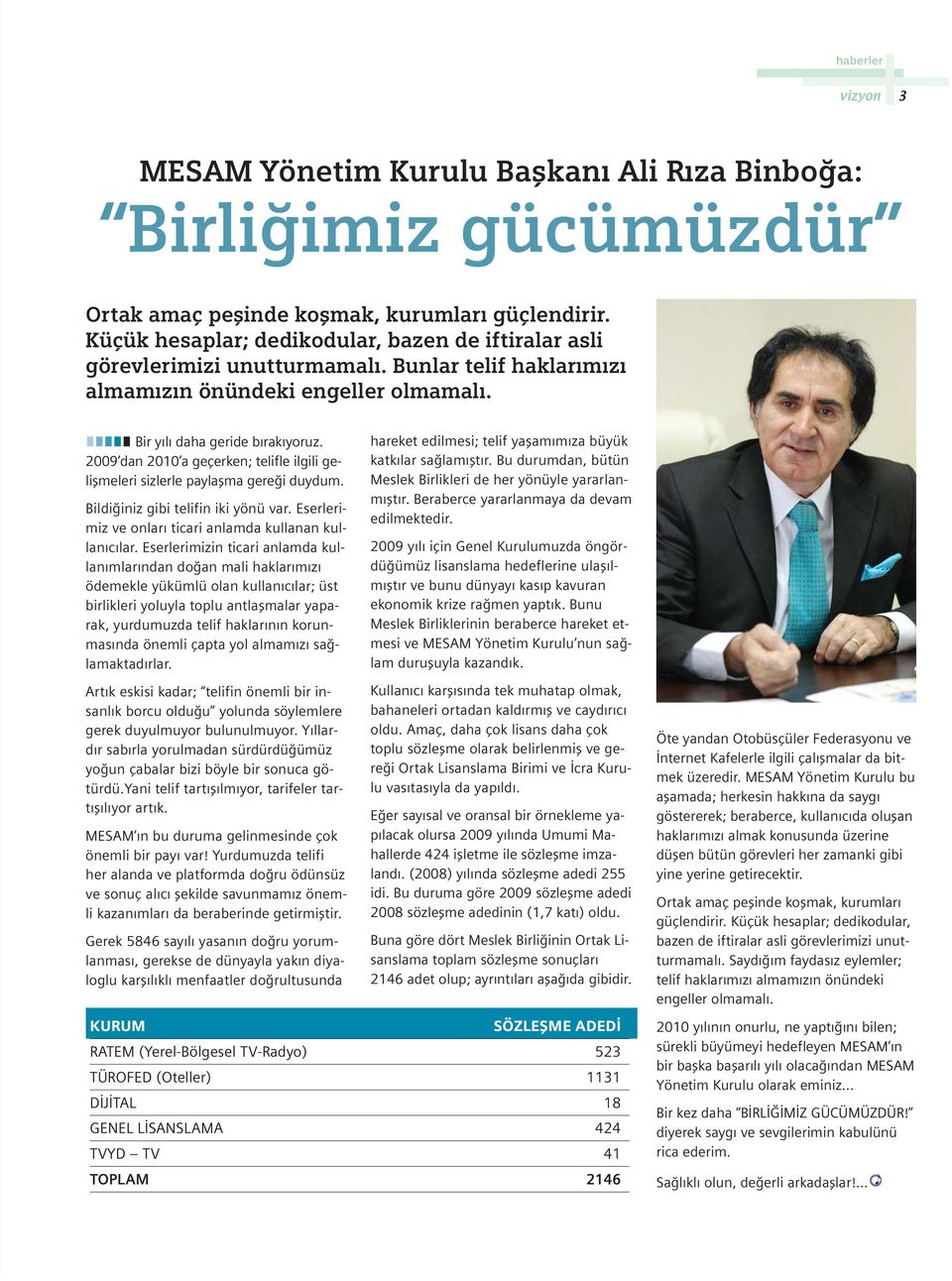 2009 dan 2010 a geçerken; telifle ilgili geliflmeleri sizlerle paylaflma gere i duydum. Bildi iniz gibi telifin iki yönü var. Eserlerimiz ve onlar ticari anlamda kullanan kullan c lar.