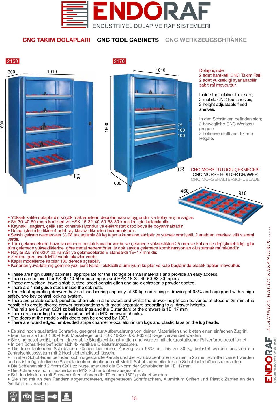 1800 1800 In den Schränken befinden sich; 2 bewegliche CNC Werkzeugregale, 2 höhenverstellbare, fixierte Regale.