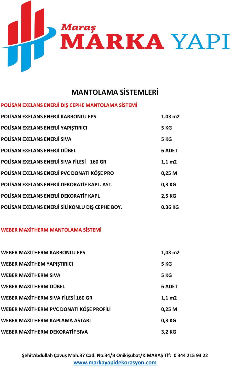 POLİSAN EXELANS ENERJİ DEKORATİF KAPL POLİSAN EXELANS ENERJİ SİLİKONLU DIŞ CEPHE BOY. 1.03 m2 5 KG 5 KG 6 ADET 1,1 m2 0,25 M 0,3 KG 2,5 KG 0.