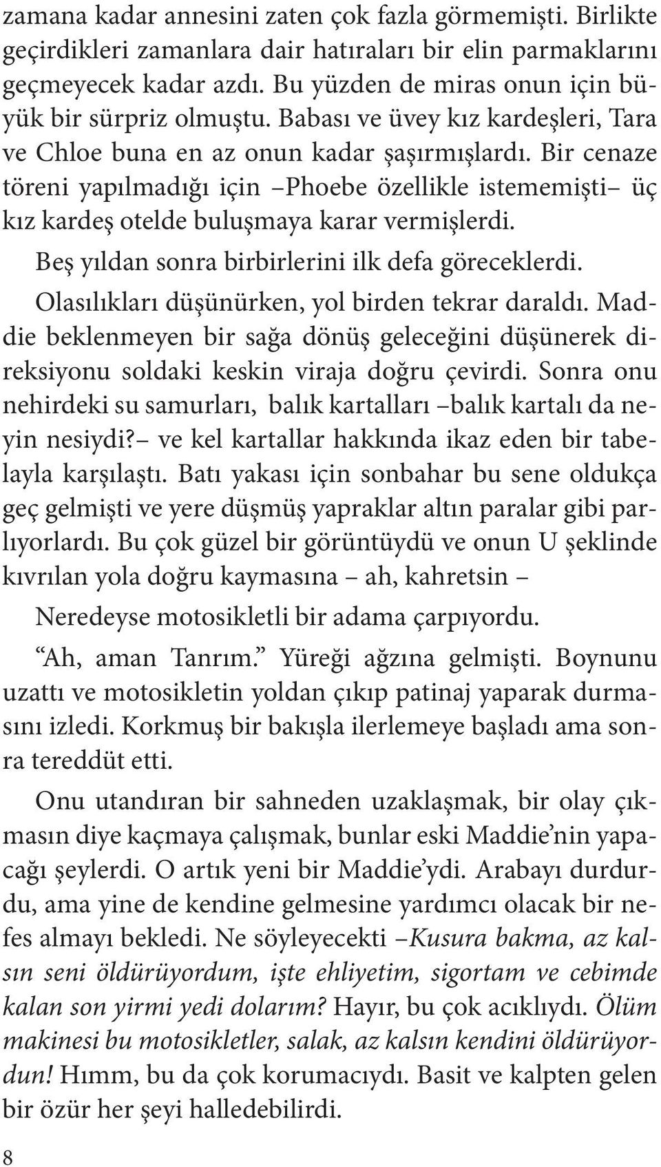 8 Beş yıldan sonra birbirlerini ilk defa göreceklerdi. Olasılıkları düşünürken, yol birden tekrar daraldı.