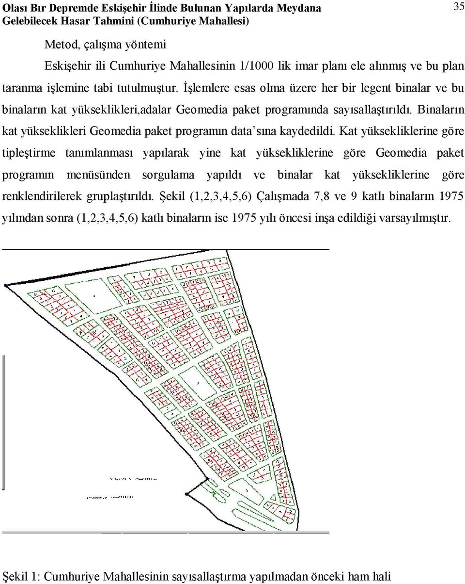 Binaların kat yükseklikleri Geomedia paket programın data sına kaydedildi.