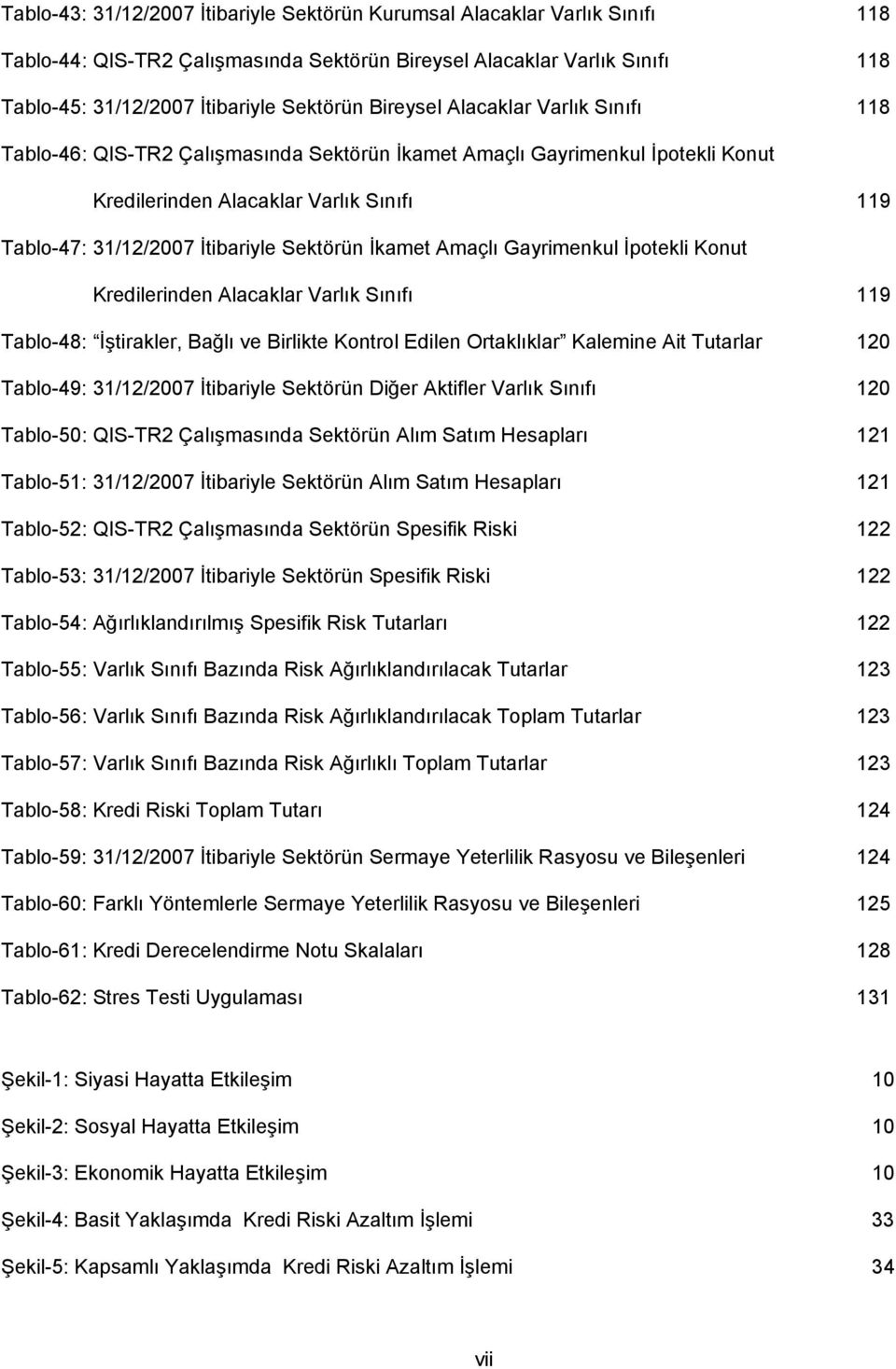 Sektörün İkamet Amaçlı Gayrimenkul İpotekli Konut Kredilerinden Alacaklar Varlık Sınıfı 119 Tablo-48: İştirakler, Bağlı ve Birlikte Kontrol Edilen Ortaklıklar Kalemine Ait Tutarlar 120 Tablo-49: