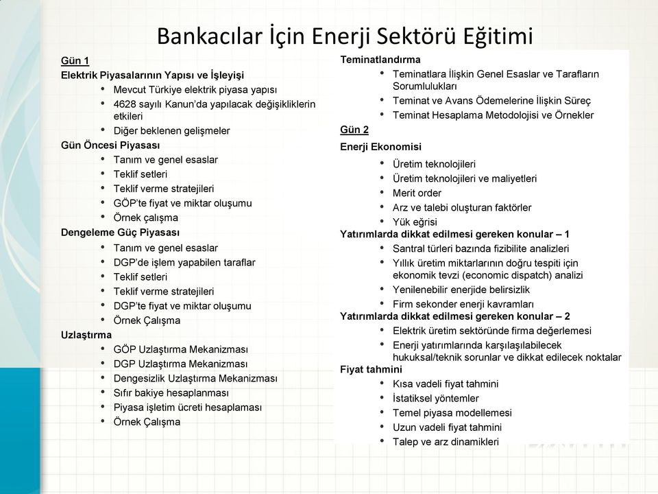 yapabilen taraflar Teklif setleri Teklif verme stratejileri DGP te fiyat ve miktar oluşumu Örnek Çalışma Uzlaştırma GÖP Uzlaştırma Mekanizması DGP Uzlaştırma Mekanizması Dengesizlik Uzlaştırma