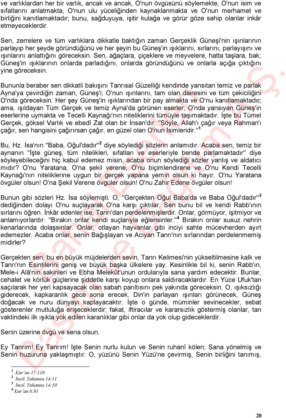 Sen, zerrelere ve tüm varlıklara dikkatle baktığın zaman Gerçeklik Güneşi'nin ışınlarının parlayıp her şeyde göründüğünü ve her şeyin bu Güneş'in ışıklarını, sırlarını, parlayışını ve ışınlarını