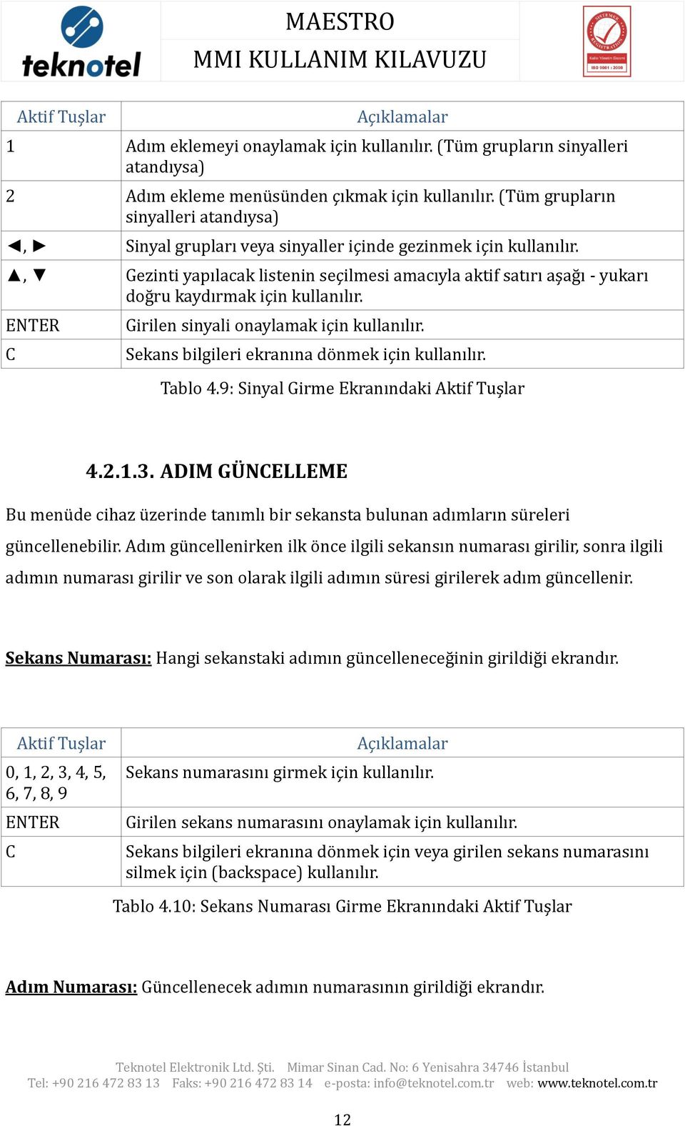 , Gezinti yapılacak listenin seçilmesi amacıyla aktif satırı aşağı - yukarı doğru kaydırmak için kullanılır. Girilen sinyali onaylamak için kullanılır.