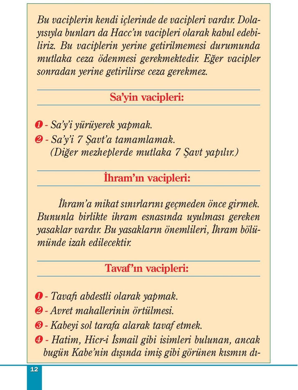 2 - Sa y i 7 Şavt a tamamlamak. (Diğer mezheplerde mutlaka 7 Şavt yapılır.) İhram ın vacipleri: İhram a mikat sınırlarını geçmeden önce girmek.