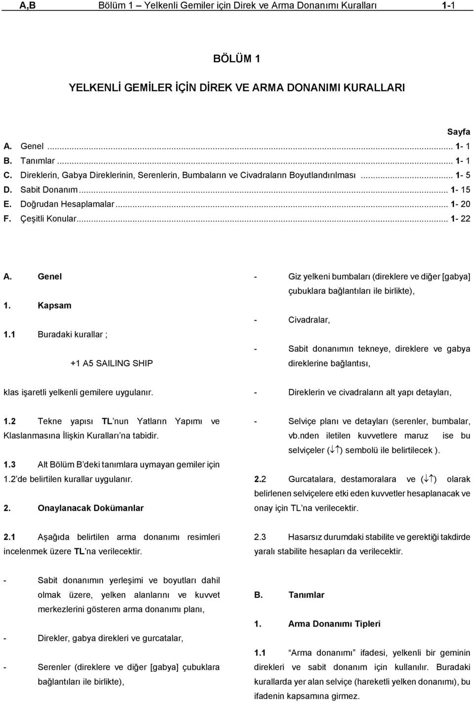 Buradaki kurallar ; + A SAILING SHIP - Giz yelkeni bubaları (direklere ve diğer [gabya] çubuklara bağlantıları ile birlikte), - Civadralar, - Sabit donanıın tekneye, direklere ve gabya direklerine