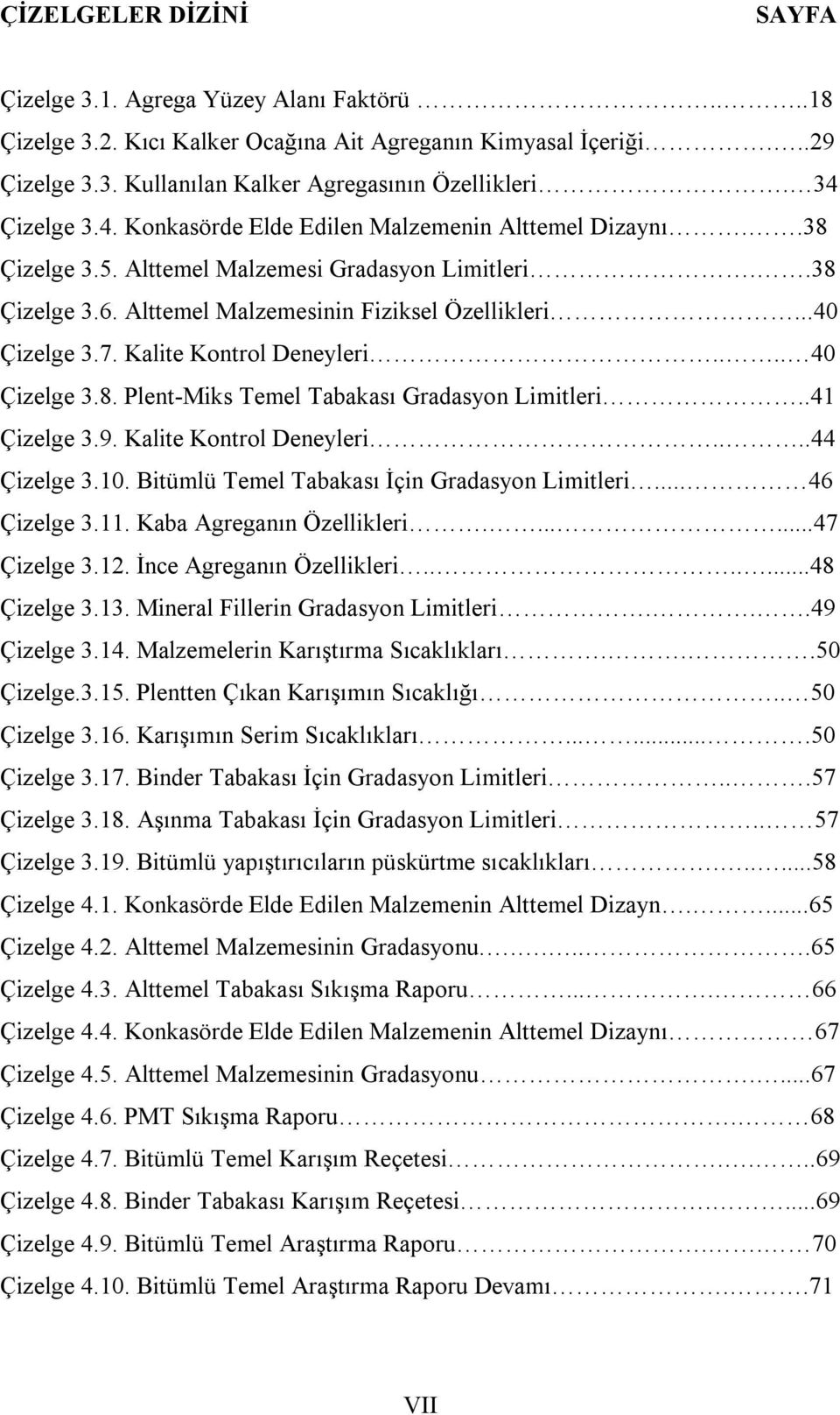 Kalite Kontrol Deneyleri.... 40 Çizelge 3.8. Plent-Miks Temel Tabakası Gradasyon Limitleri..41 Çizelge 3.9. Kalite Kontrol Deneyleri....44 Çizelge 3.10.