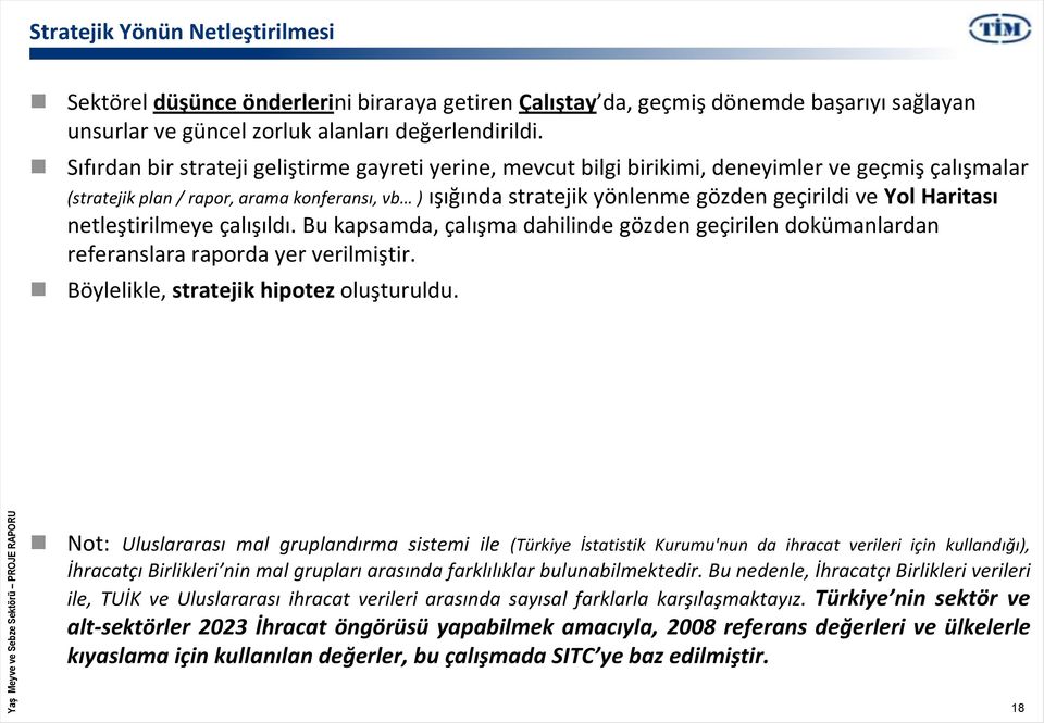 Yol Haritası netleştirilmeye çalışıldı. Bu kapsamda, çalışma dahilinde gözden geçirilen dokümanlardan referanslara raporda yer verilmiştir. Böylelikle, stratejik hipotez oluşturuldu.