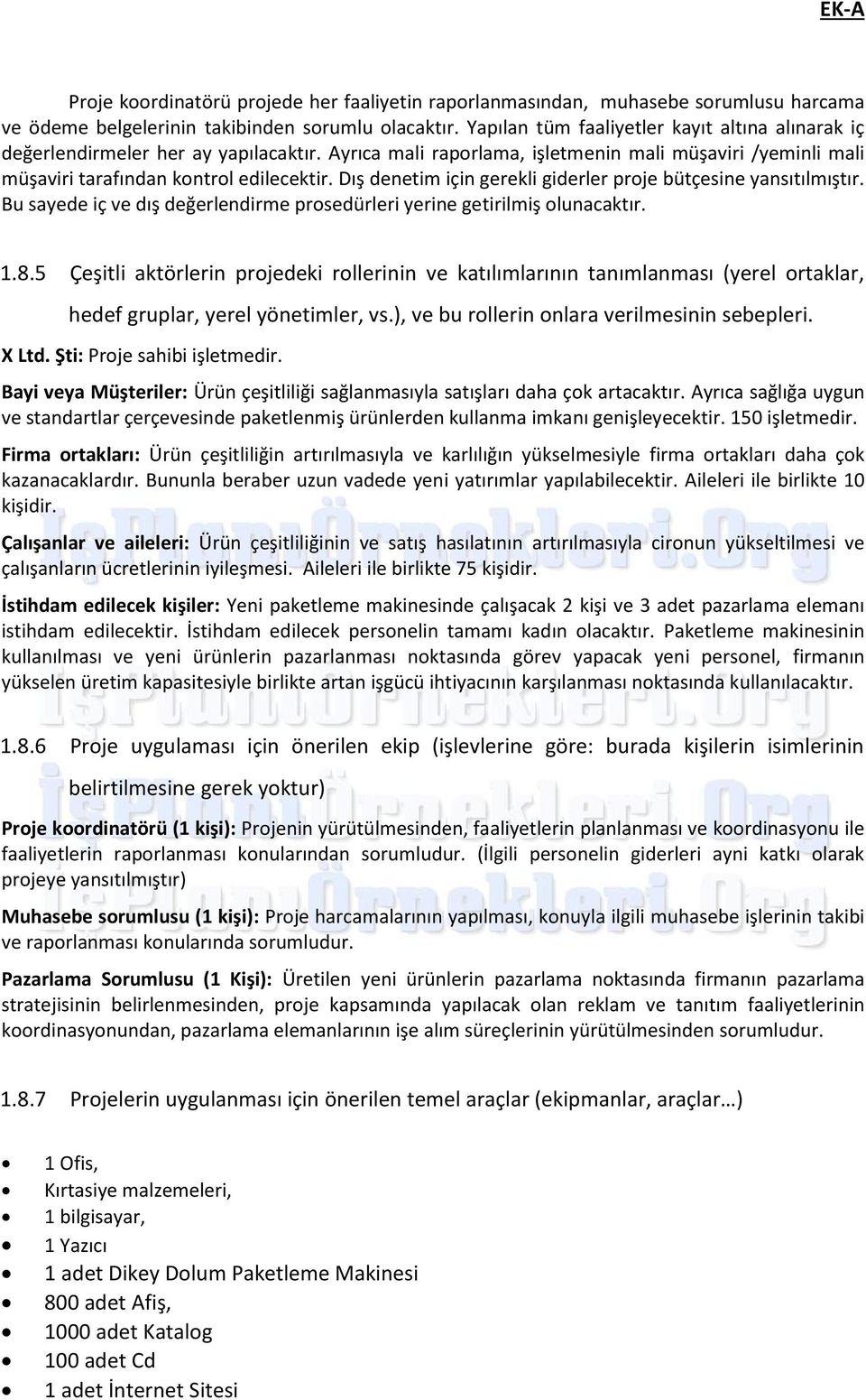 Dış denetim için gerekli giderler proje bütçesine yansıtılmıştır. Bu sayede iç ve dış değerlendirme prosedürleri yerine getirilmiş olunacaktır. 1.8.