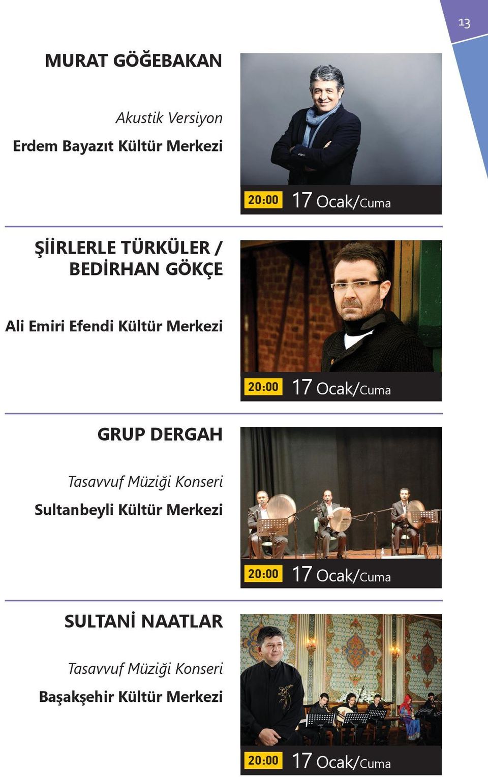 Tasavvuf Müziği Konseri Sultanbeyli Kültür Merkezi 17 Ocak/Cuma