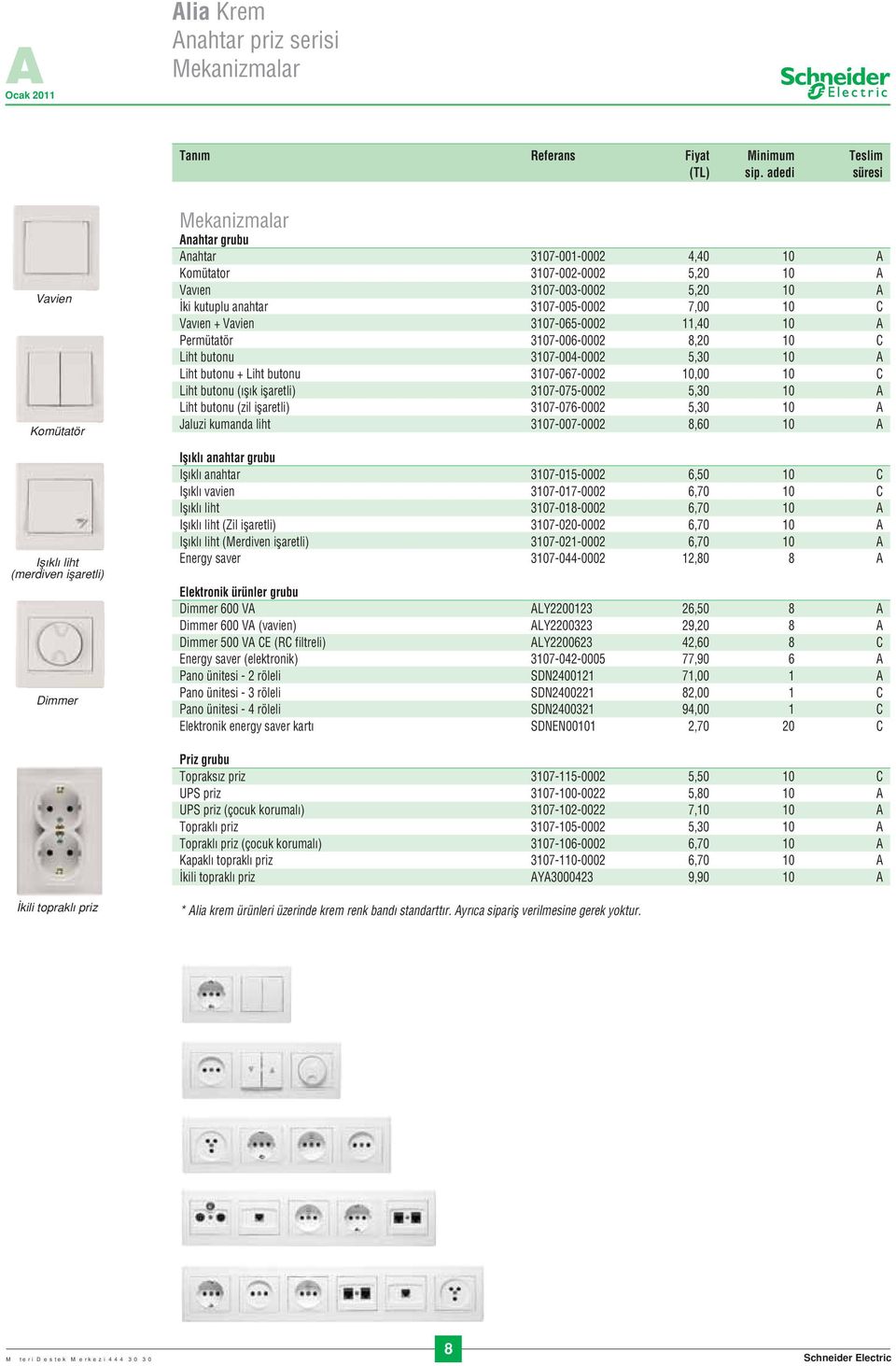 kutuplu anahtar 3107-005-0002 7,00 10 C Vav en + Vavien 3107-065-0002 11,40 10 A Permütatör 3107-006-0002 8,20 10 C Liht butonu 3107-004-0002 5,30 10 A Liht butonu + Liht butonu 3107-067-0002 10,00