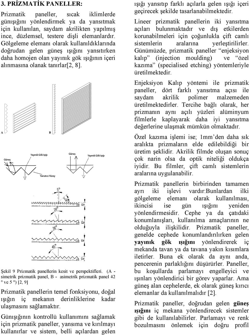 Şekil 9 Prizmatik panellerin kesit ve perspektifleri.