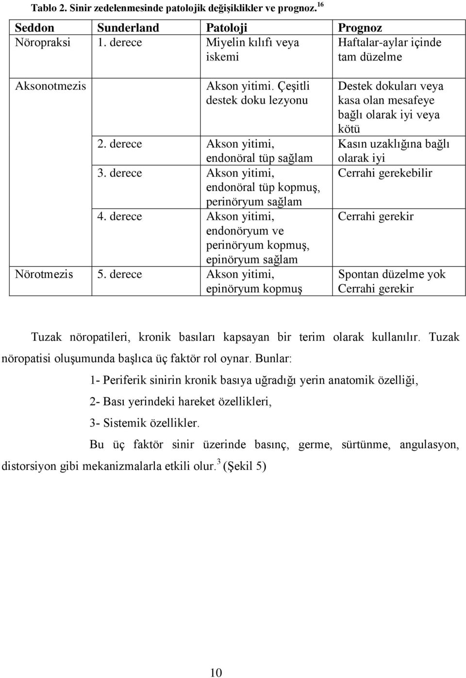 derece Akson yitimi, endonöral tüp kopmuģ, perinöryum sağlam 4. derece Akson yitimi, endonöryum ve perinöryum kopmuģ, epinöryum sağlam Nörotmezis 5.