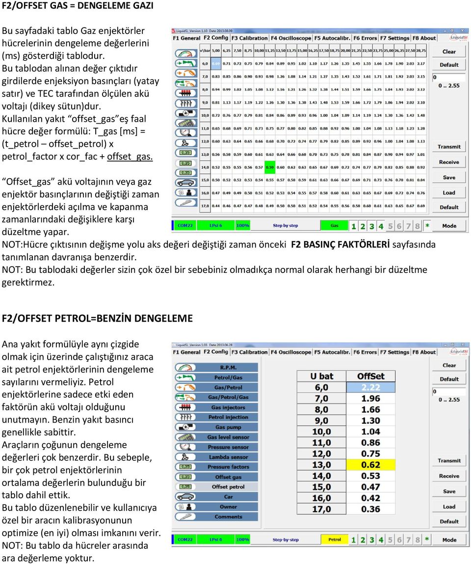 Kullanılan yakıt offset_gas eş faal hücre değer formülü: T_gas [ms] = (t_petrol offset_petrol) x petrol_factor x cor_fac + offset_gas.