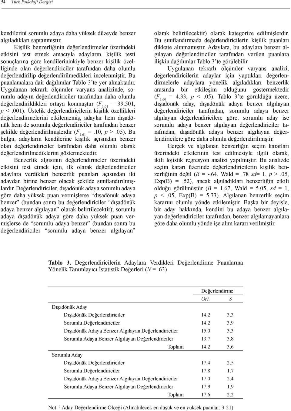 daha olumlu değerlendirilip değerlendirilmedikleri incelenmiştir. Bu puanlamalara dair dağılımlar Tablo 3 te yer almaktadır.