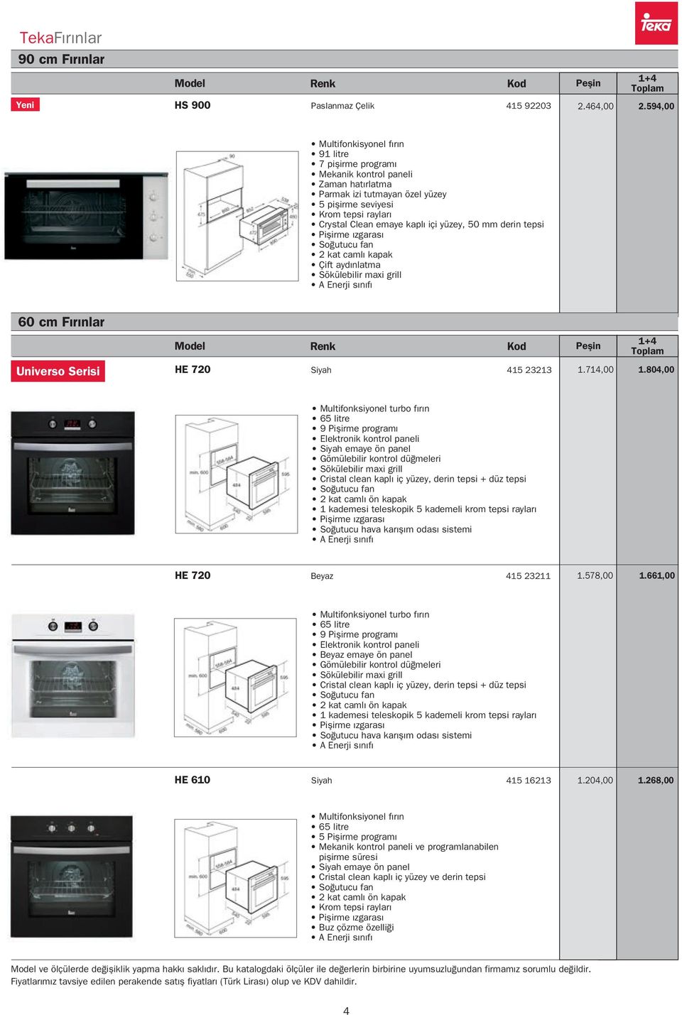 yüzey, 50 mm derin tepsi Piflirme ızgarası So utucu fan 2 kat camlı kapak Çift ayd nlatma Sökülebilir maxi grill A Enerji sınıfı 60 cm F r nlar Universo Serisi HE 720 Siyah 415 23213 1.714,00 1.