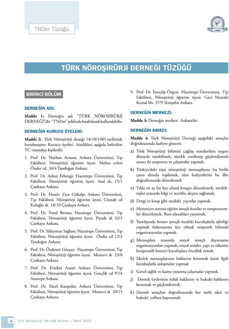 Nurhan Avman; Ankara Üniversitesi, Tıp Fakültesi, Nöroşirürji öğretim üyesi. Mebus evleri Önder cd. 34/4 Tandoğan Ankara. 2. Prof. Dr.