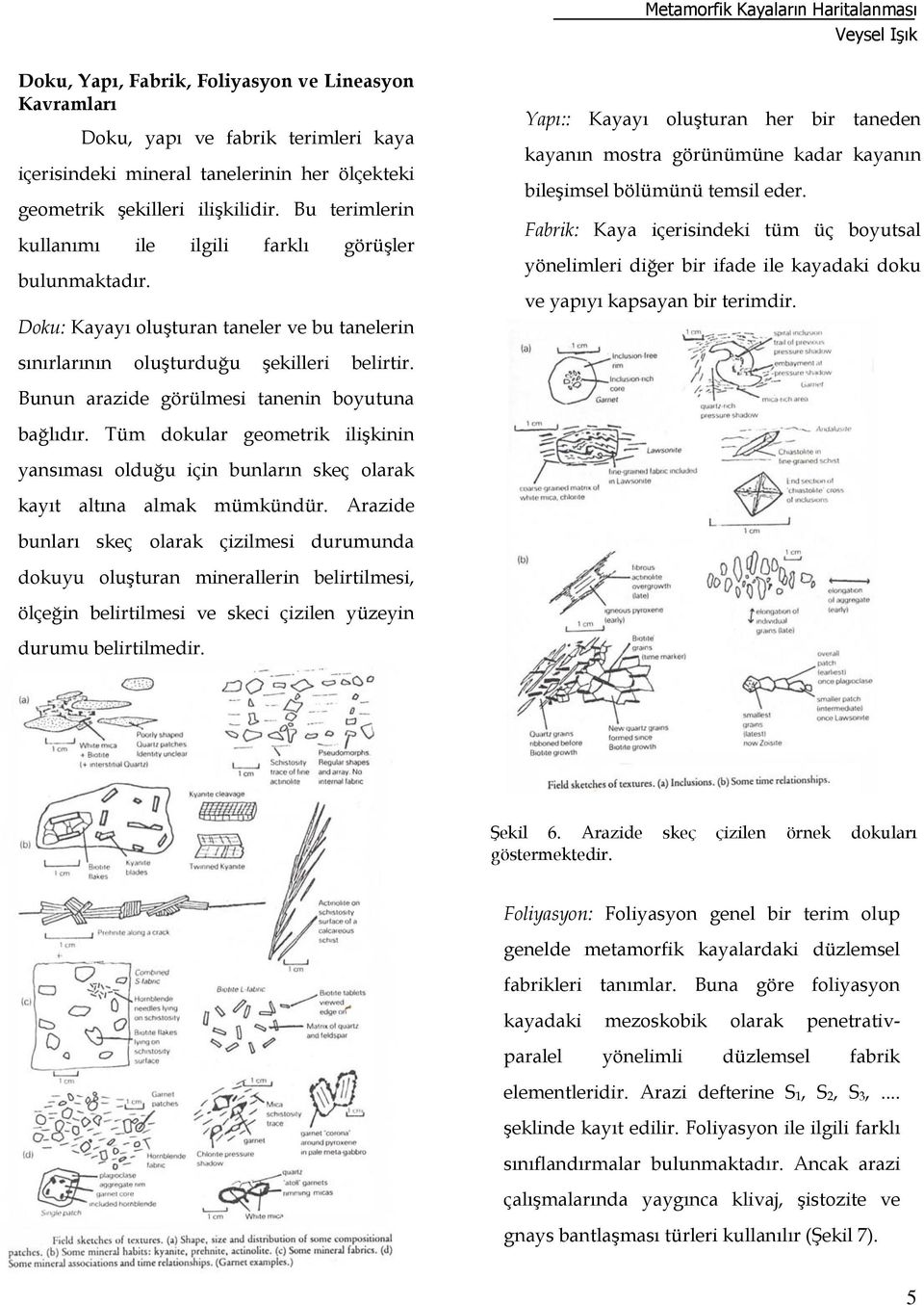 Bunun arazide görülmesi tanenin boyutuna bağlıdır. Tüm dokular geometrik ilişkinin yansıması olduğu için bunların skeç olarak kayıt altına almak mümkündür.