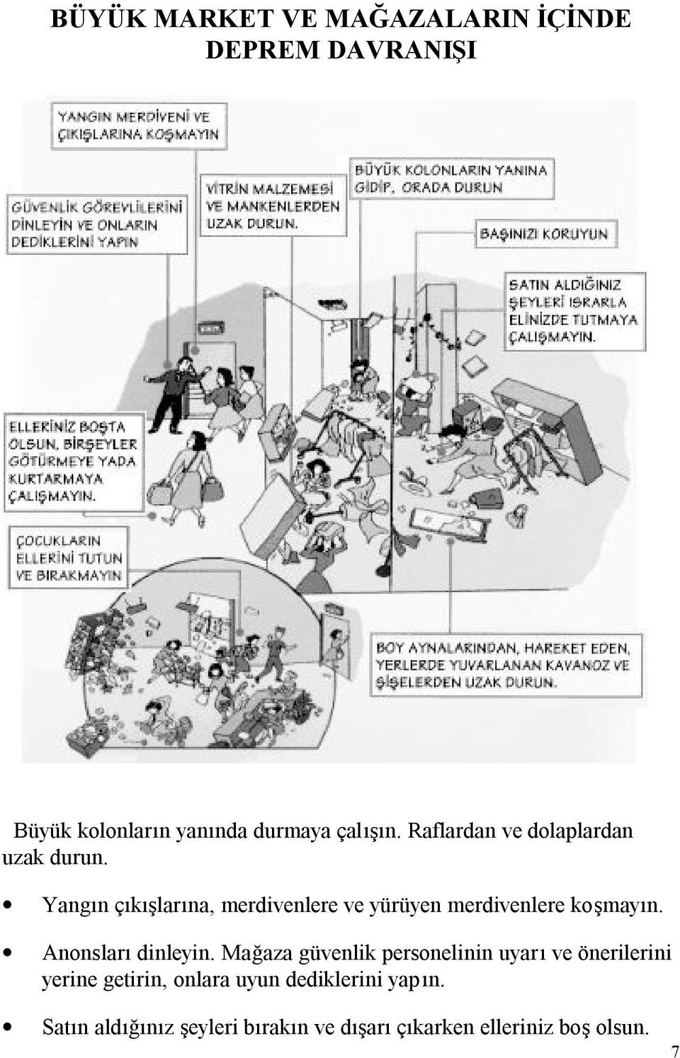 Yangın çıkışlarına, merdivenlere ve yürüyen merdivenlere koşmayın. Anonsları dinleyin.