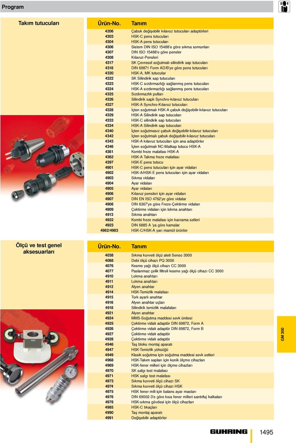 4308 Kılavuz-Pensleri 4317 SK Çevresel soğutmalı silindirik sap tutucuları 4318 DIN 69871 Form AD/B'ye göre pens tutucuları 4320 HSK-A, MK tutucular 4322 SK Silindirik sap tutucuları 4323 HSK-C