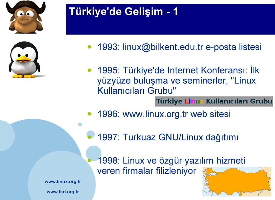 buluşma ve seminerler, "Linux Kullanıcıları Grubu" 1996: web sitesi