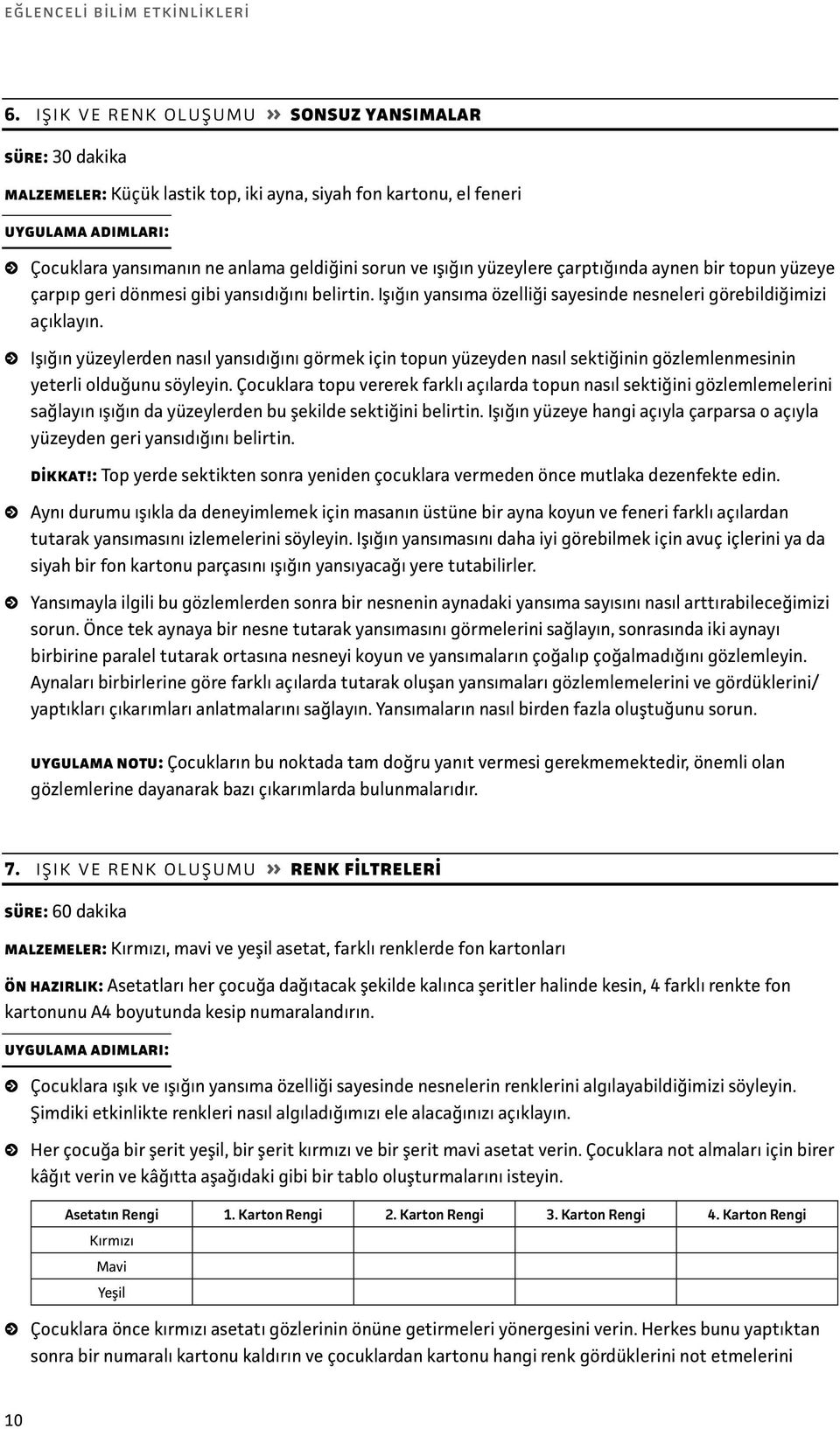 çarptığında aynen bir topun yüzeye çarpıp geri dönmesi gibi yansıdığını belirtin. Işığın yansıma özelliği sayesinde nesneleri görebildiğimizi açıklayın.