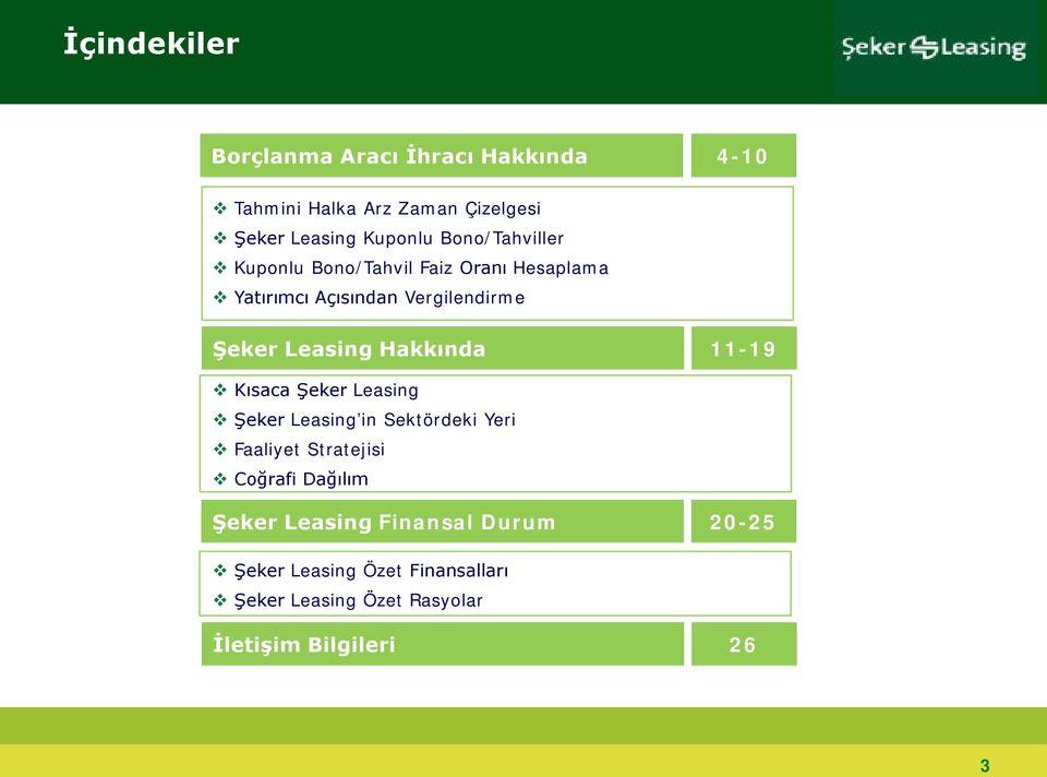 Hakkında 11-19 Kısaca Şeker Leasing Şeker Leasing in Sektördeki Yeri Faaliyet Stratejisi Coğrafi Dağılım