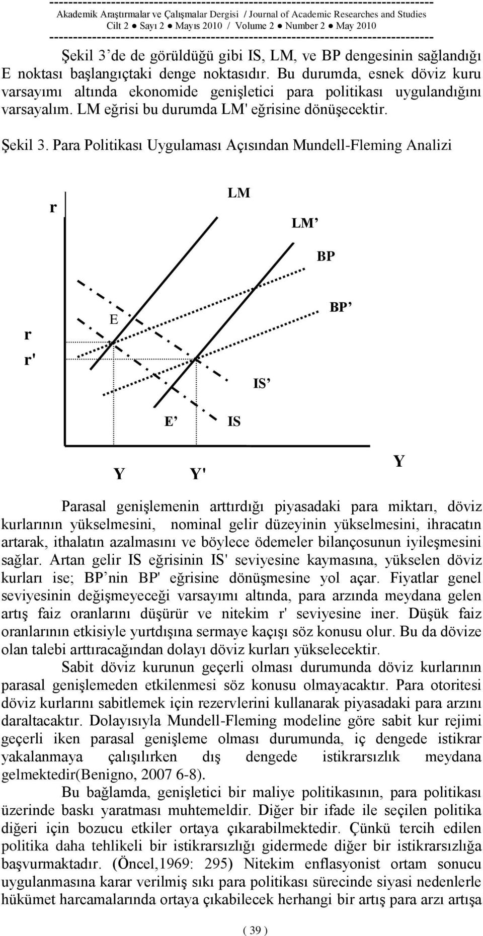 Para Politikası Uygulaması Açısından Mundell-Fleming Analizi r LM LM BP r r' E IS BP Y E Y' IS Y Parasal geniģlemenin arttırdığı piyasadaki para miktarı, döviz kurlarının yükselmesini, nominal gelir