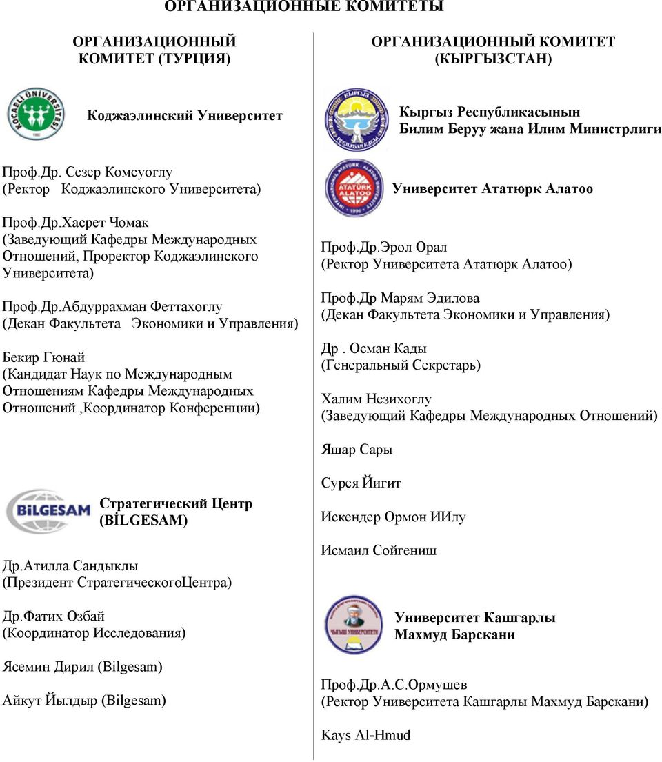 Хасрет Чомак (Заведующий Кафедры Международных Отношений, Проректор Коджаэлинского Университетa) Проф.Др.