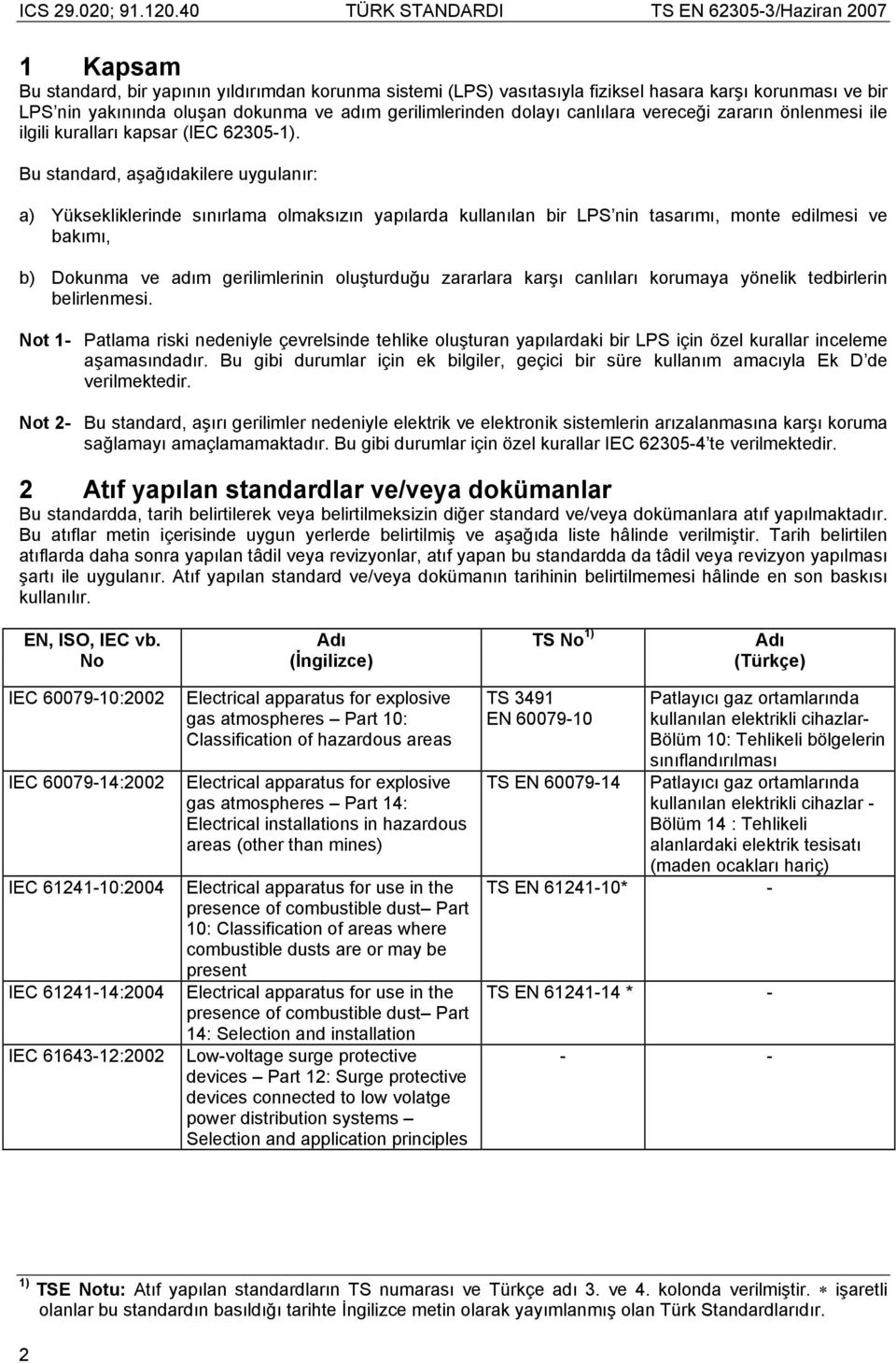 Bu standard, aşağıdakilere uygulanır: a) Yüksekliklerinde sınırlama olmaksızın yapılarda kullanılan bir LPS nin tasarımı, monte edilmesi ve bakımı, b) Dokunma ve adım gerilimlerinin oluşturduğu