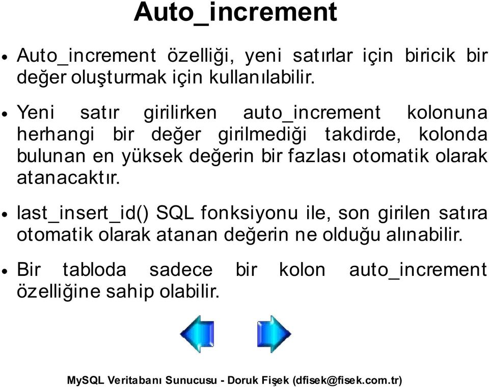 değerin bir fazlası otomatik olarak atanacaktır.