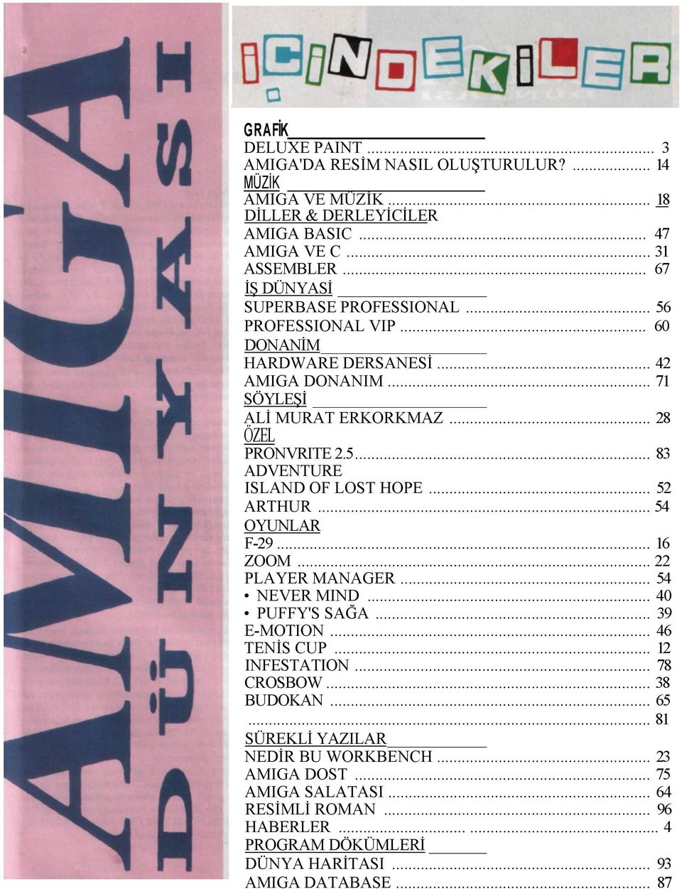 .. 52 ARTHUR... 54 OYUNLAR F-29... 16 ZOOM... 22 PLAYER MANAGER... 54 NEVER MIND... 40 PUFFY'S SAĞA... 39 E-MOTION... 46 TENİS CUP... 12 INFESTATION... 78 CROSBOW... 38 BUDOKAN... 65.