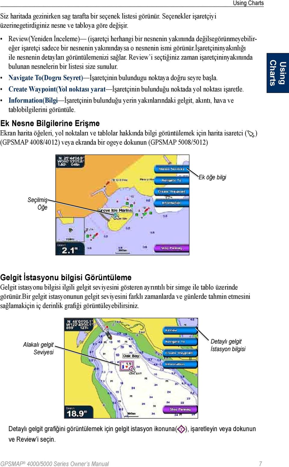 işaretçininyakınlığı ile nesnenin detayları görüntülemenizi sağlar. Review i seçtiğiniz zaman işaretçininyakınında bulunan nesnelerin bir listesi size sunulur.