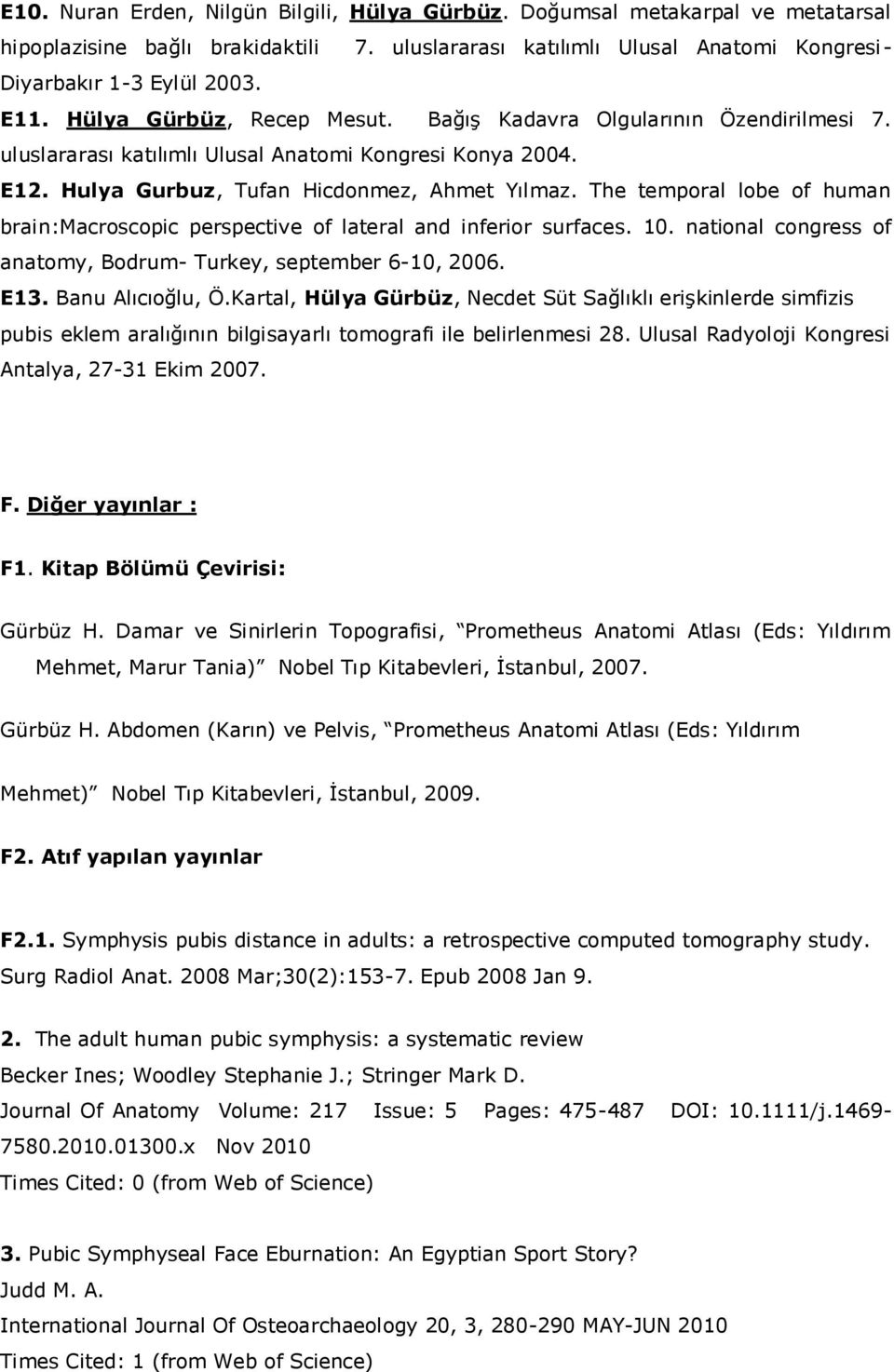 The temporal lobe of human brain:macroscopic perspective of lateral and inferior surfaces. 10. national congress of anatomy, Bodrum- Turkey, september 6-10, 2006. E13. Banu Alıcıoğlu, Ö.