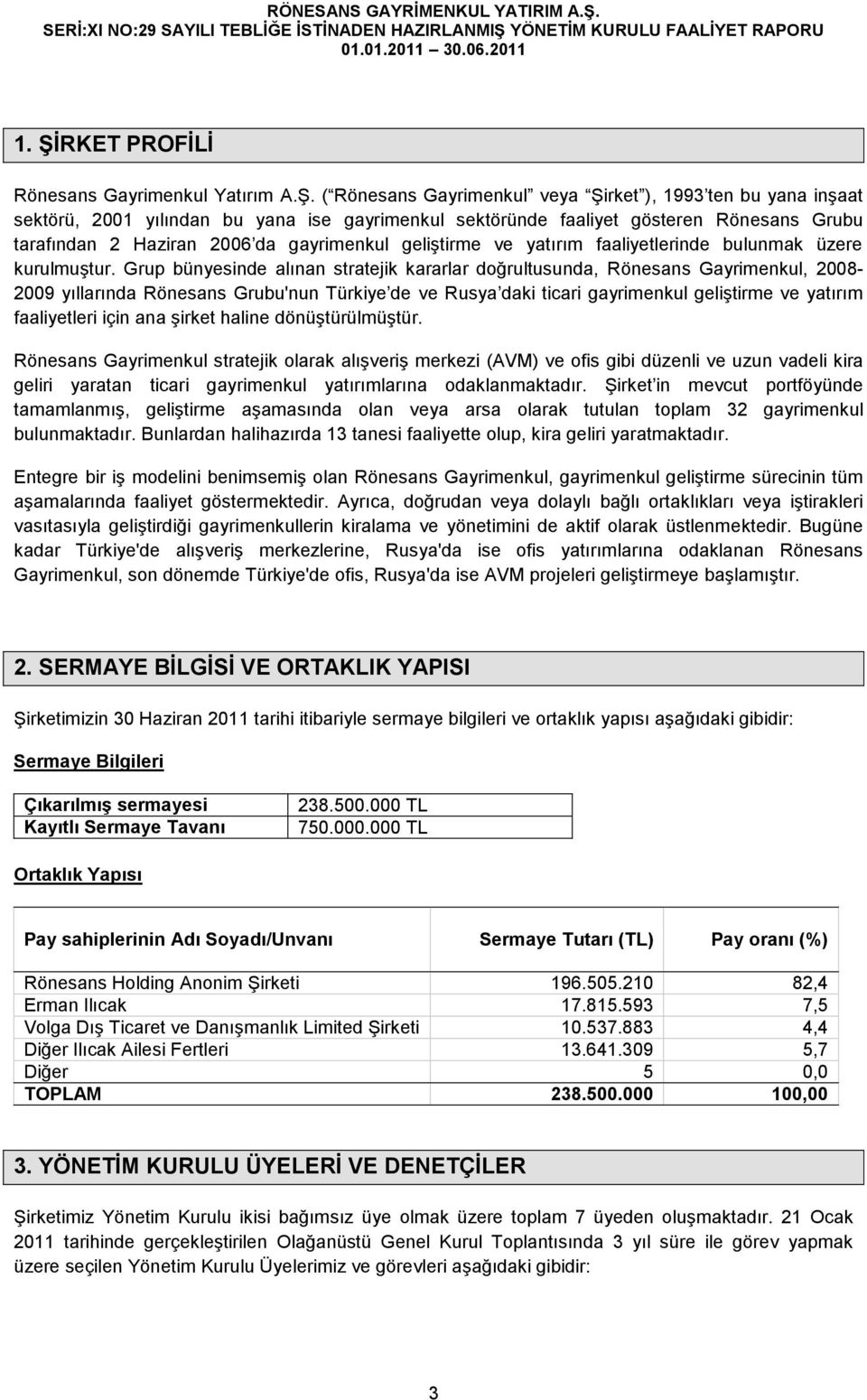 Grup bünyesinde alınan stratejik kararlar doğrultusunda, Rönesans Gayrimenkul, 2008-2009 yıllarında Rönesans Grubu'nun Türkiye de ve Rusya daki ticari gayrimenkul geliştirme ve yatırım faaliyetleri