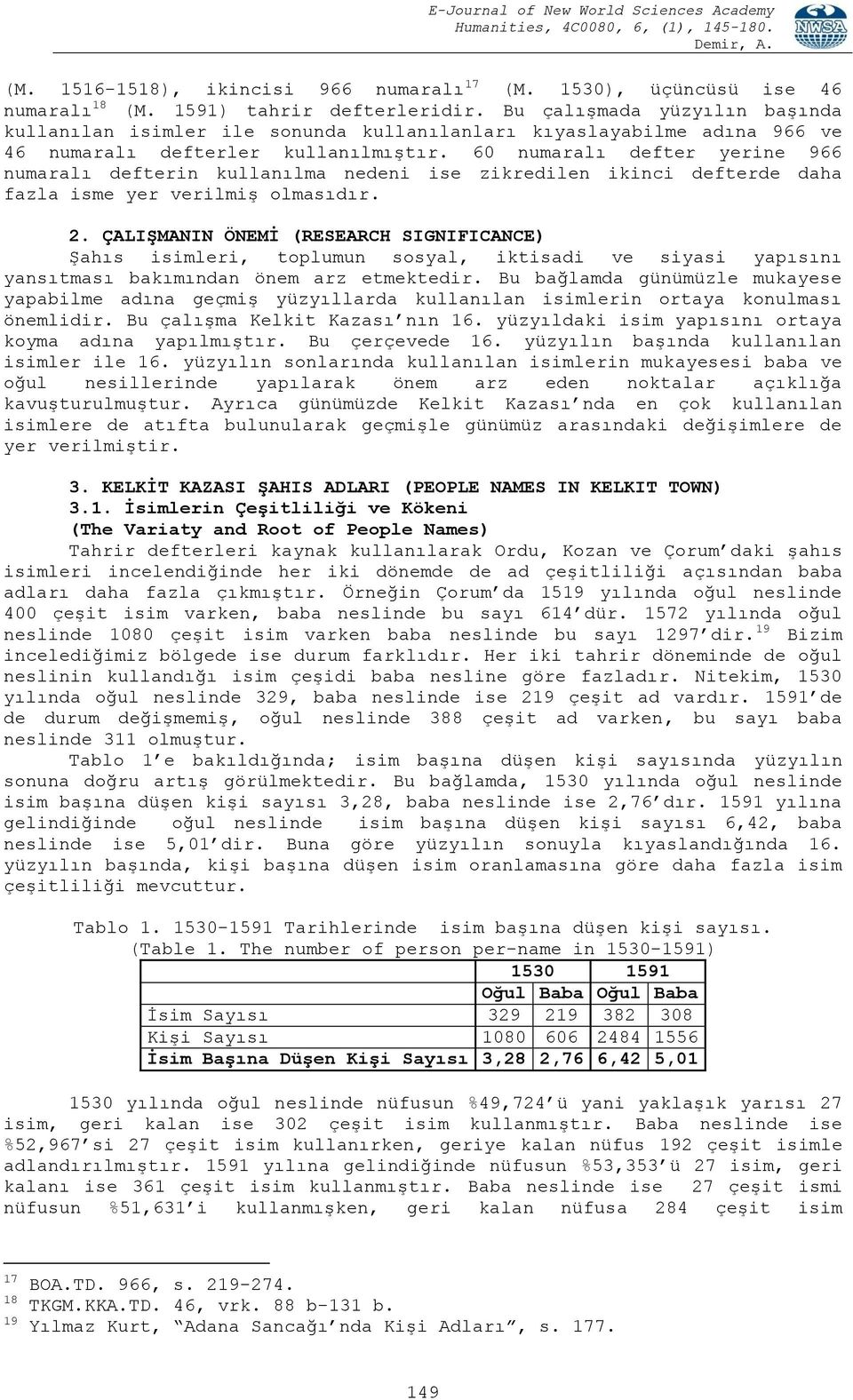 60 numaralı defter yerine 966 numaralı defterin kullanılma nedeni ise zikredilen ikinci defterde daha fazla isme yer verilmiş olmasıdır. 2.