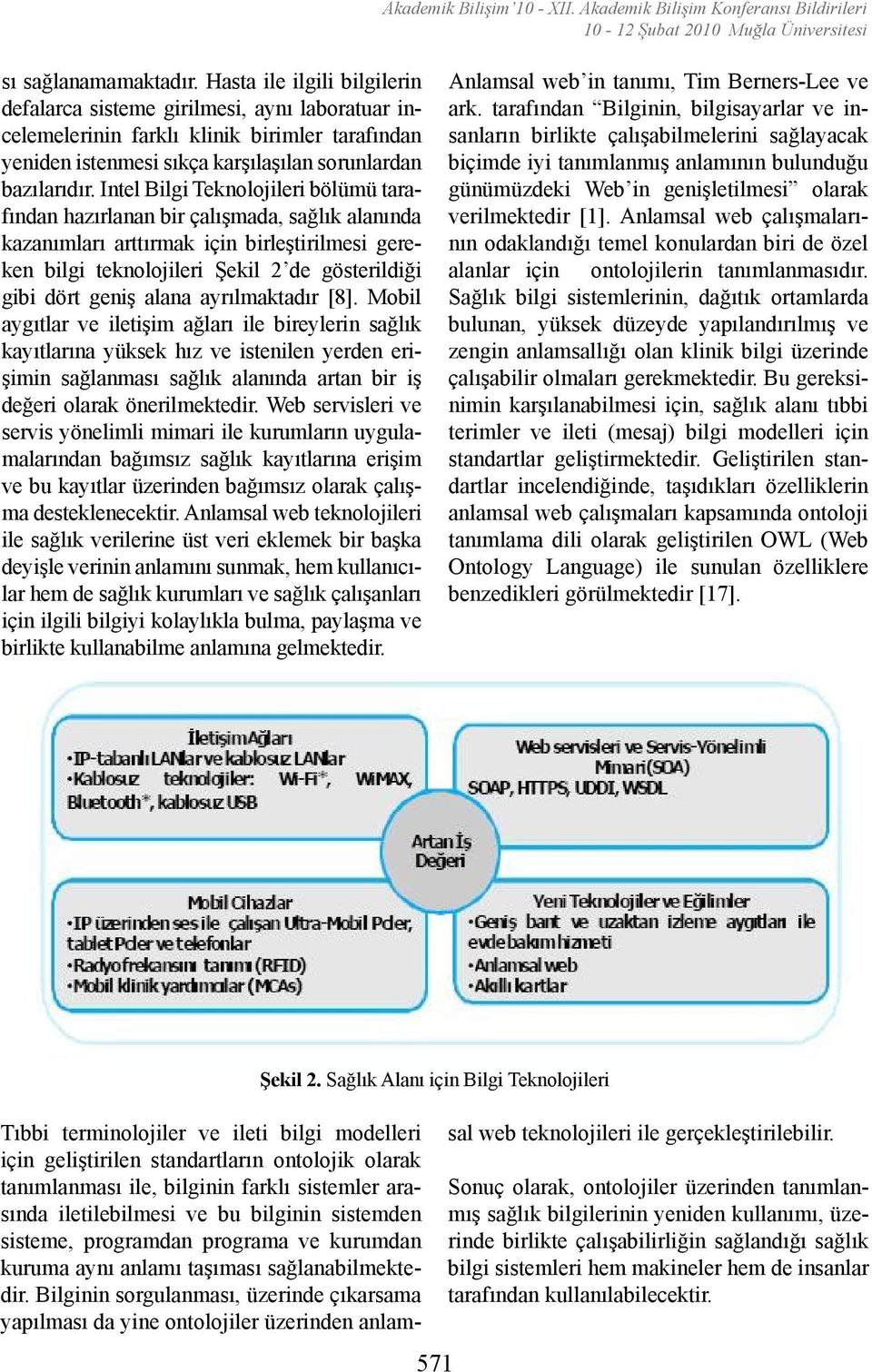 Intel Bilgi Teknolojileri bölümü tarafından hazırlanan bir çalışmada, sağlık alanında kazanımları arttırmak için birleştirilmesi gereken bilgi teknolojileri Şekil 2 de gösterildiği gibi dört geniş