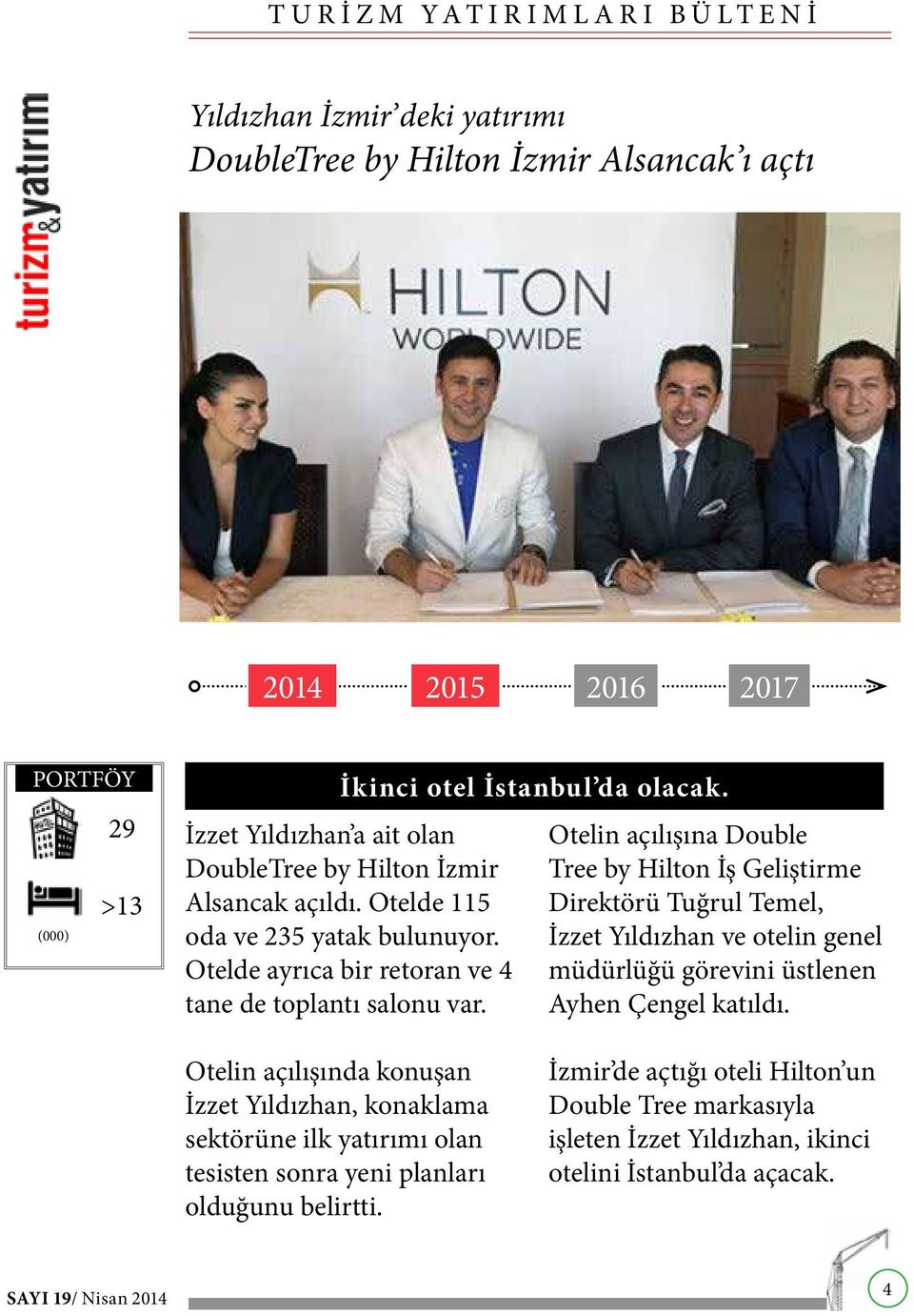 Otelin açılışına Double Tree by Hilton İş Geliştirme Direktörü Tuğrul Temel, İzzet Yıldızhan ve otelin genel müdürlüğü görevini üstlenen Ayhen Çengel katıldı.