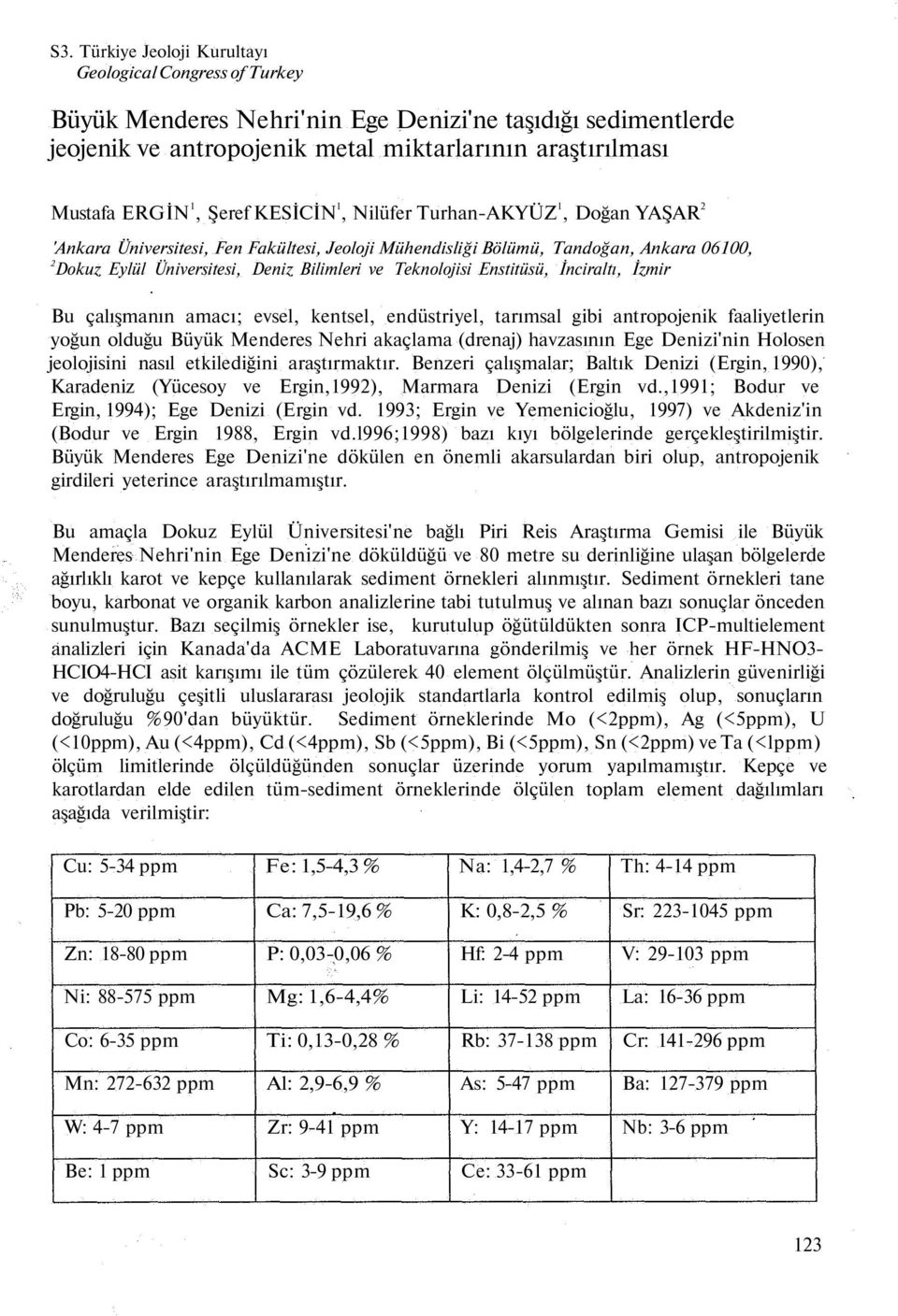 Teknolojisi Enstitüsü, İnciraltı, İzmir Bu çalışmanın amacı; evsel, kentsel, endüstriyel, tarımsal gibi antropojenik faaliyetlerin yoğun olduğu Büyük Menderes Nehri akaçlama (drenaj) havzasının Ege